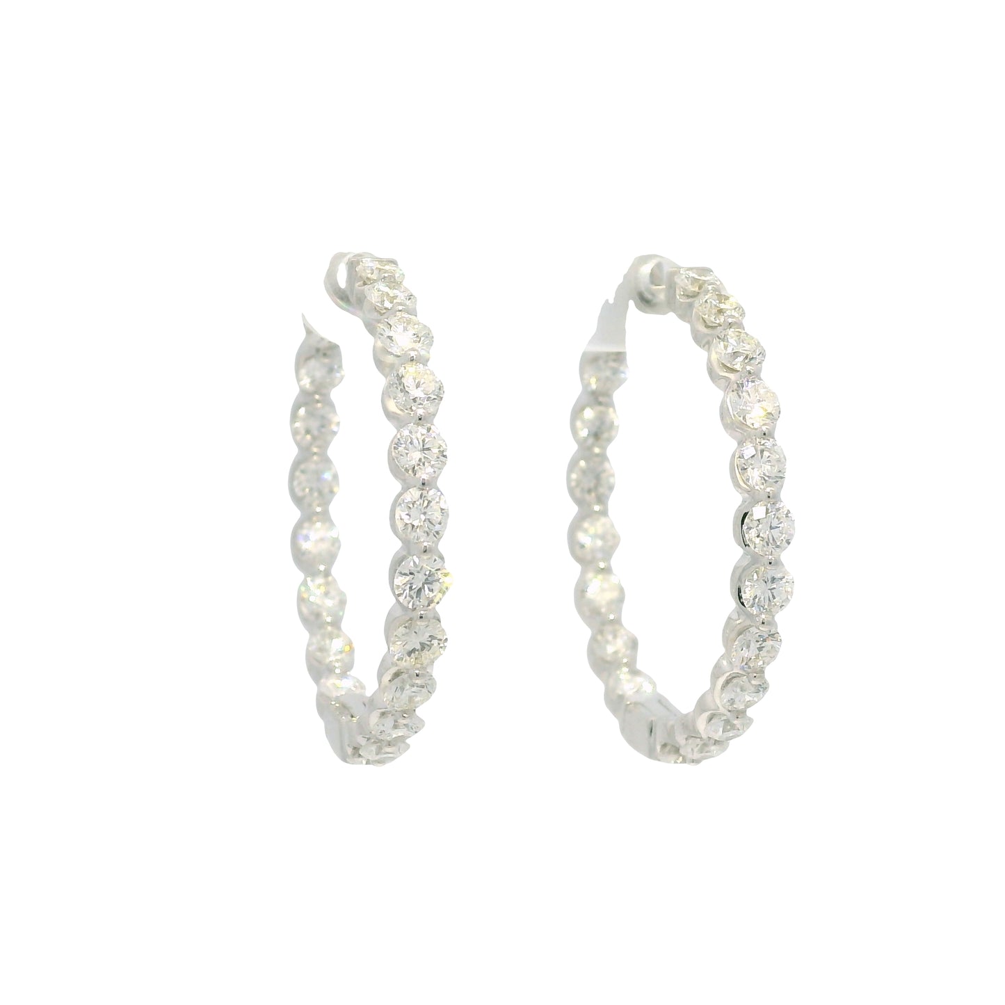 18k White Gold Natural 3.5 Carat Diamond Inside-Out Hoop Earrings