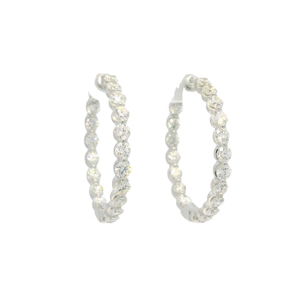 18k White Gold Natural 3.5 Carat Diamond Inside-Out Hoop Earrings
