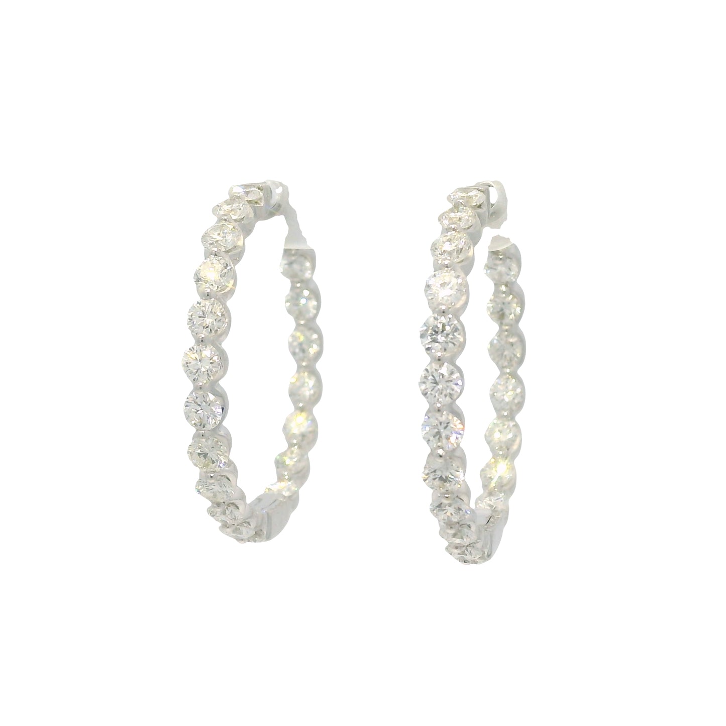 18k White Gold Natural 3.5 Carat Diamond Inside-Out Hoop Earrings