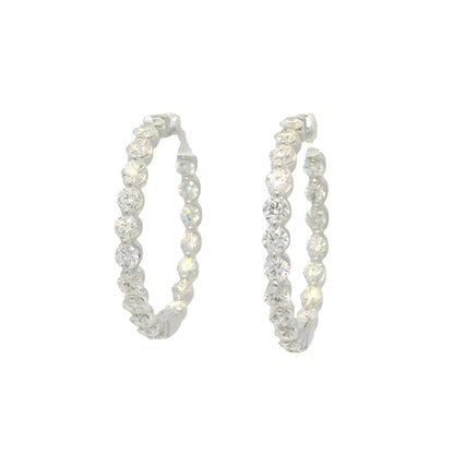 18k White Gold Natural 3.5 Carat Diamond Inside-Out Hoop Earrings