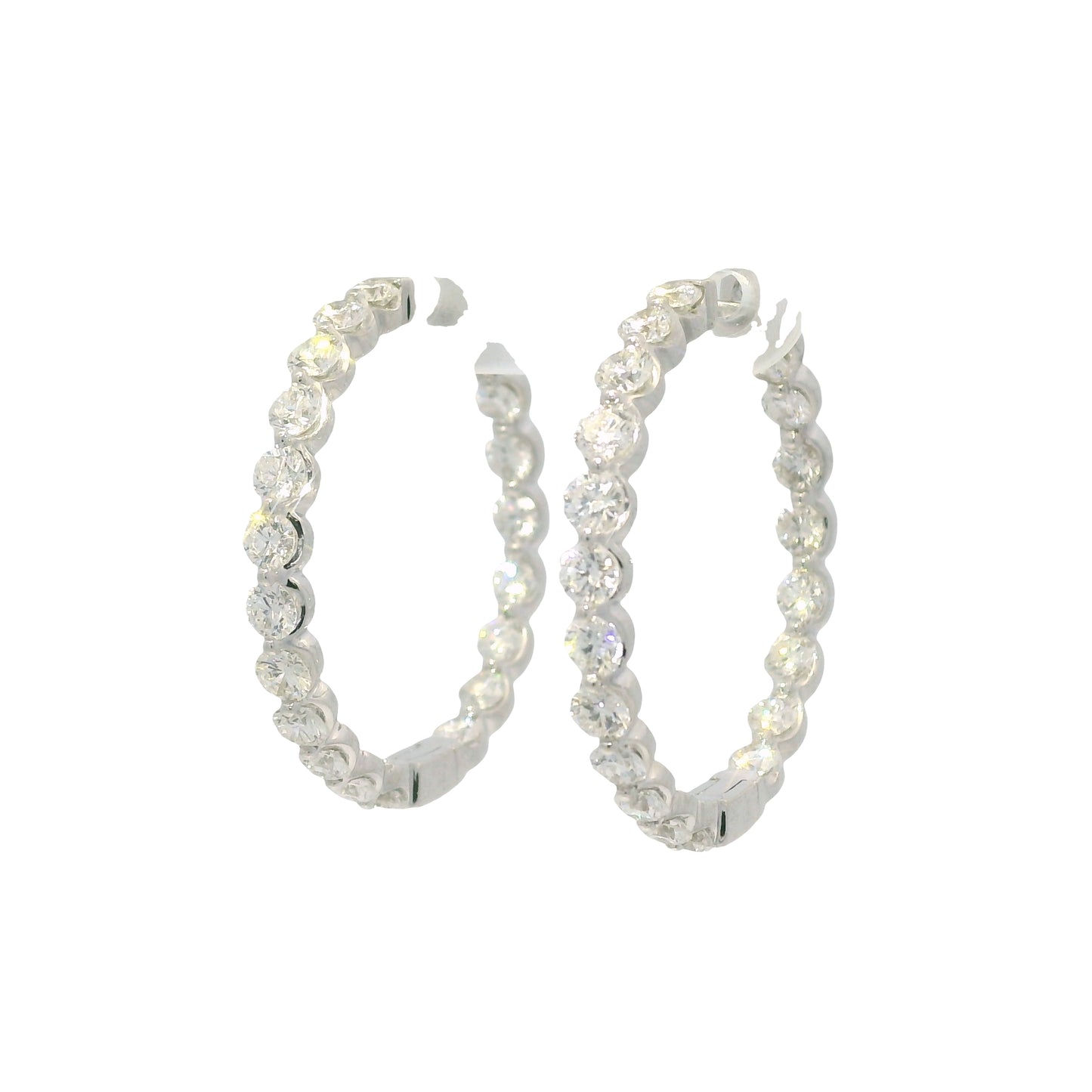 18k White Gold Natural 3.5 Carat Diamond Inside-Out Hoop Earrings