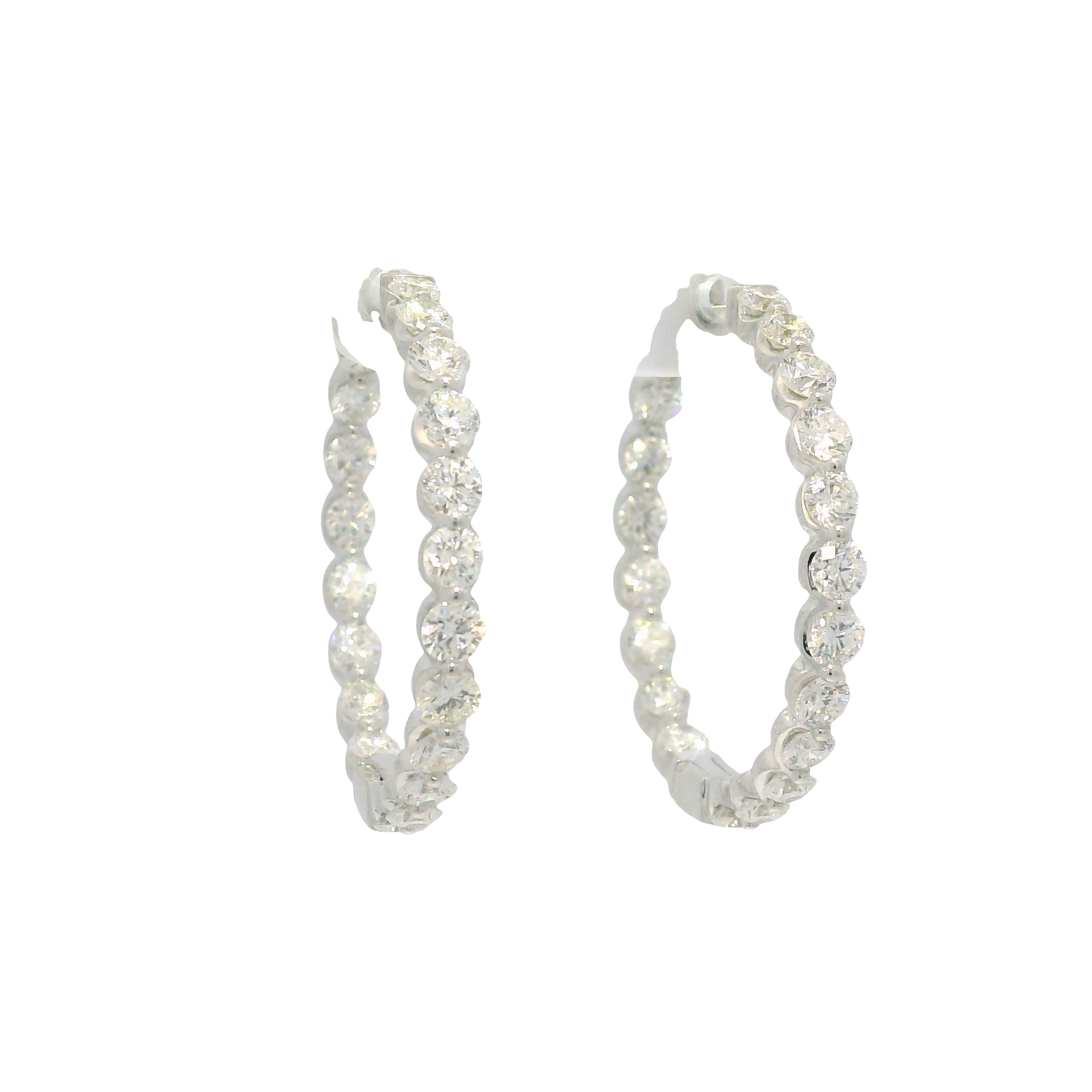18k White Gold Natural 3.5 Carat Diamond Inside-Out Hoop Earrings