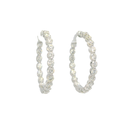 18k White Gold Natural 3.5 Carat Diamond Inside-Out Hoop Earrings