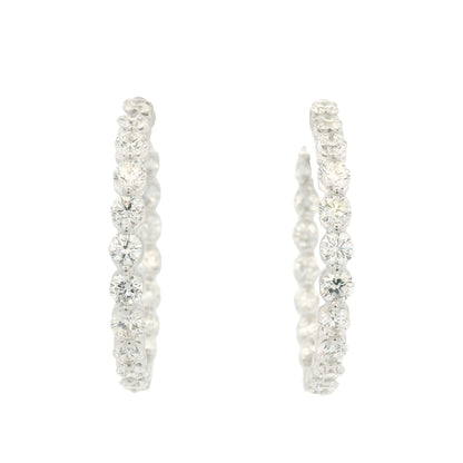 18k White Gold Natural 3.5 Carat Diamond Inside-Out Hoop Earrings