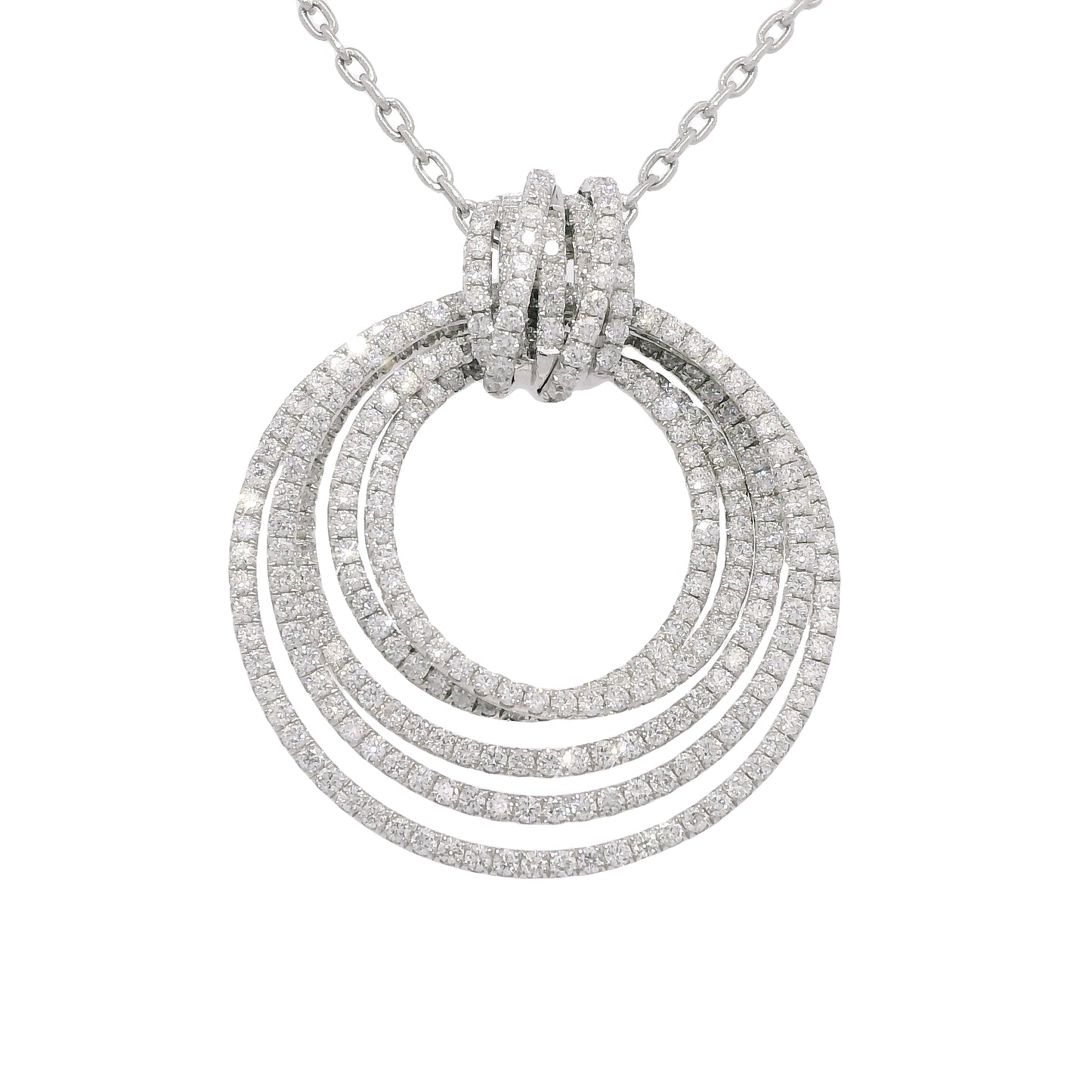 18k White Gold Natural 2.85 Carat Diamond Multi-Circle Knot Necklace