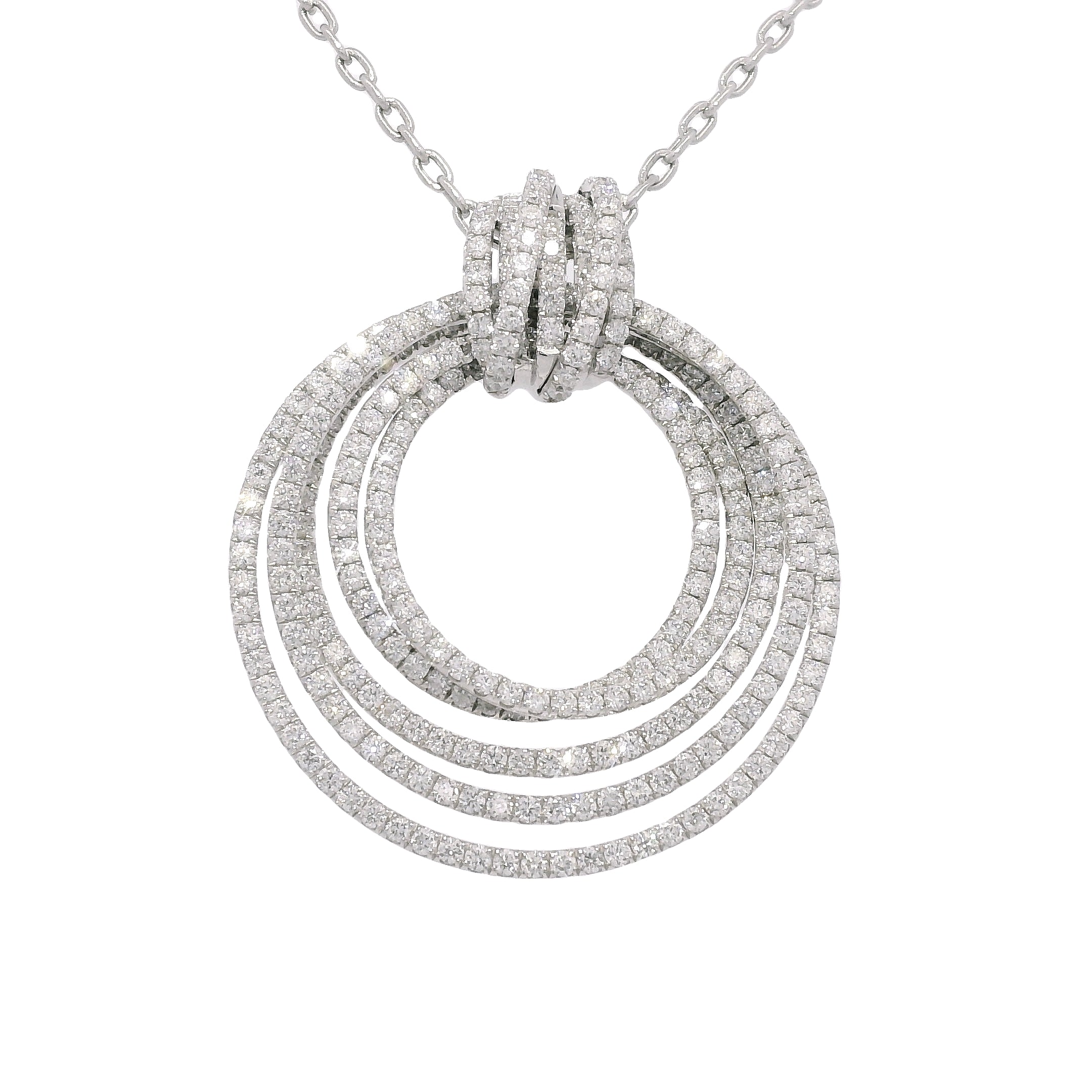 18k White Gold Natural 2.85 Carat Diamond Multi-Circle Knot Necklace
