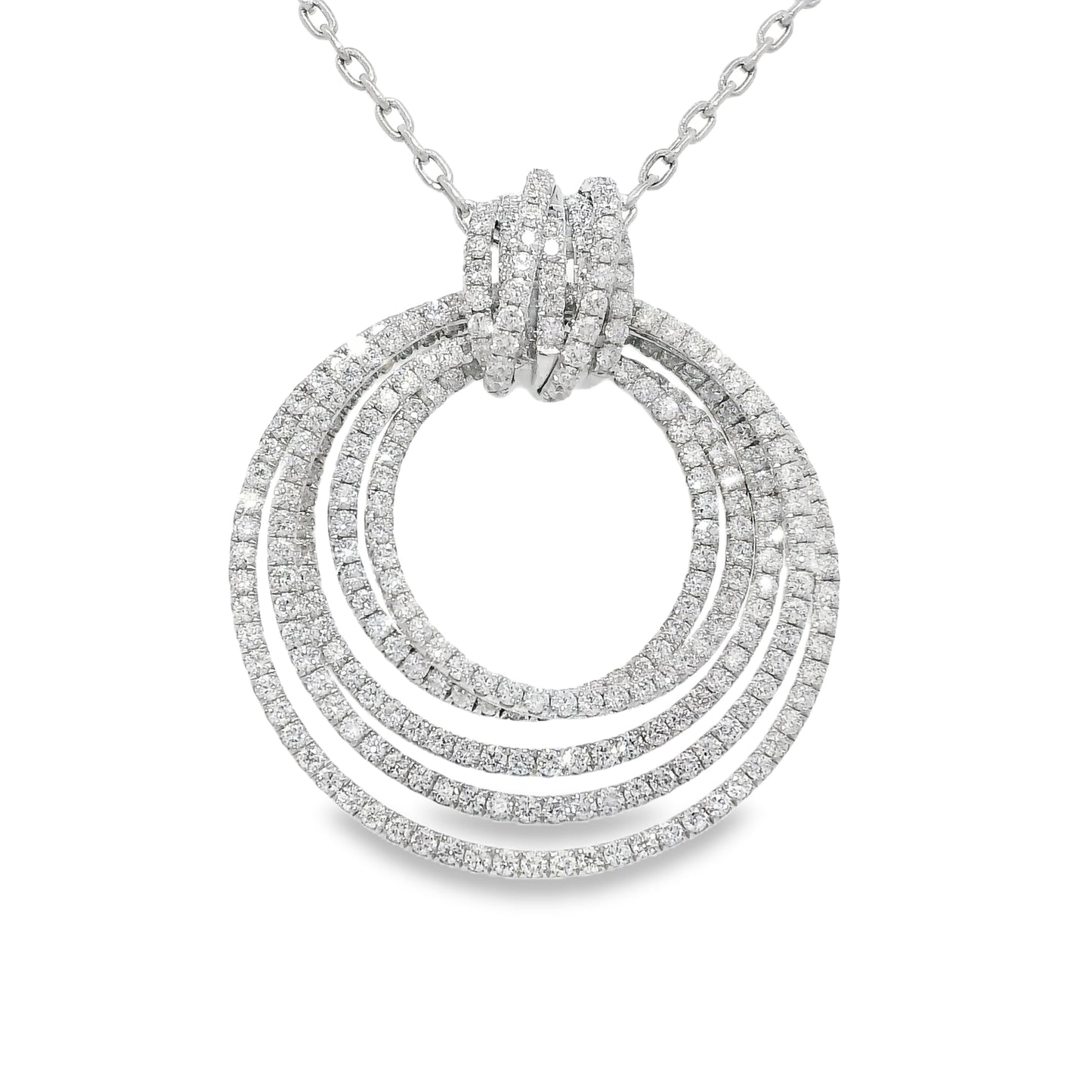 18k White Gold Natural 2.85 Carat Diamond Multi-Circle Knot Necklace