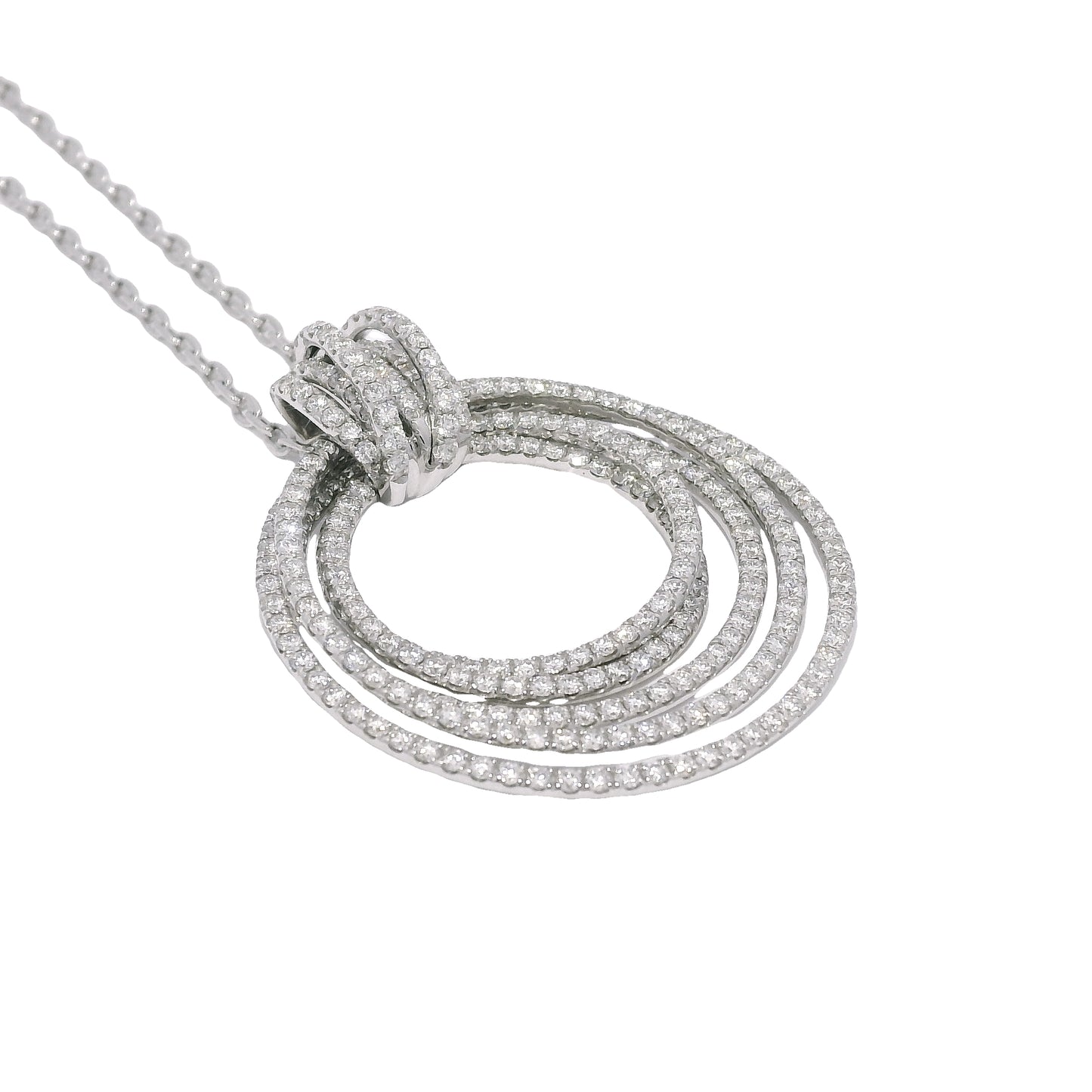 18k White Gold Natural 2.85 Carat Diamond Multi-Circle Knot Necklace