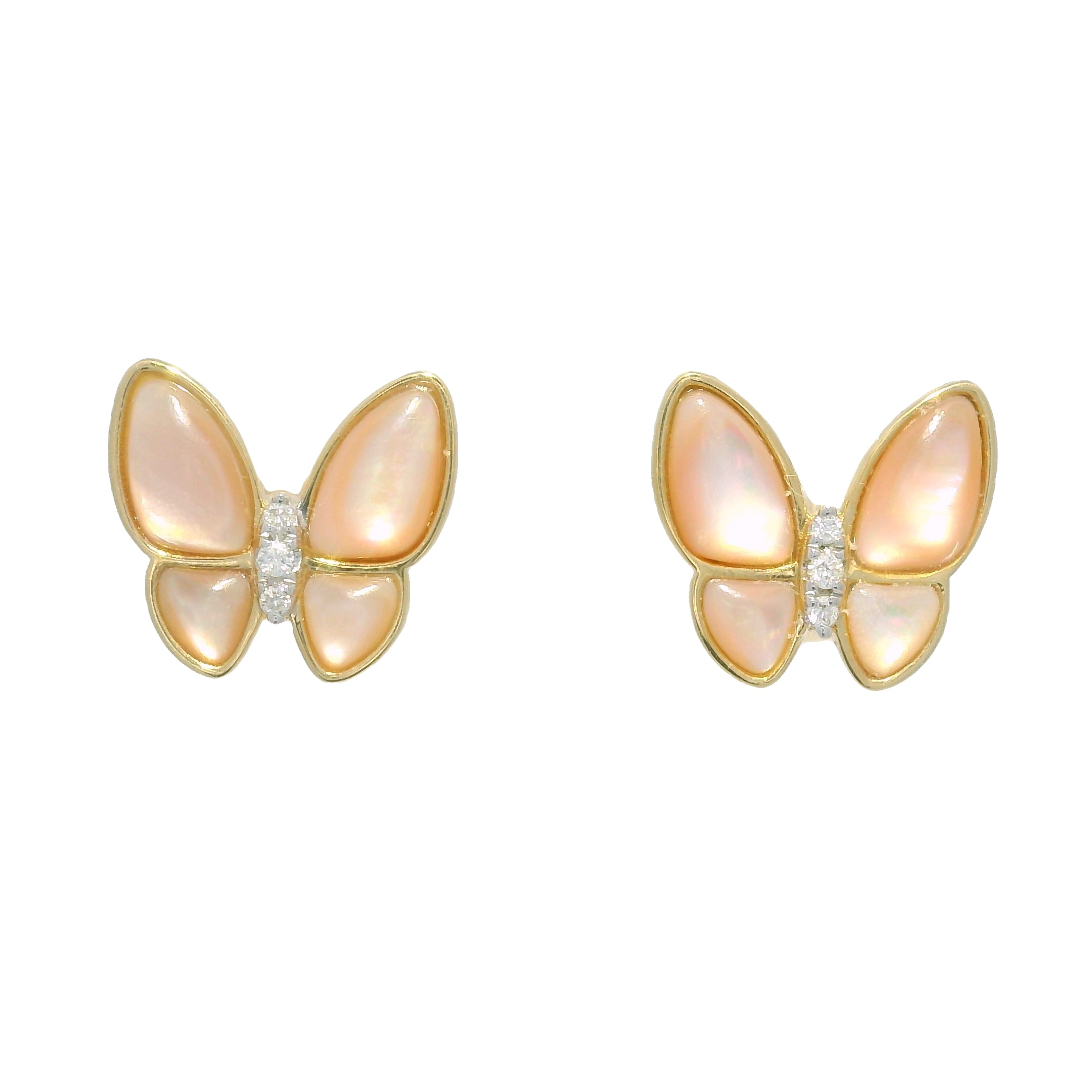 18k Yellow Gold Mother of Pearl & Diamond Butterfly Stud Earrings