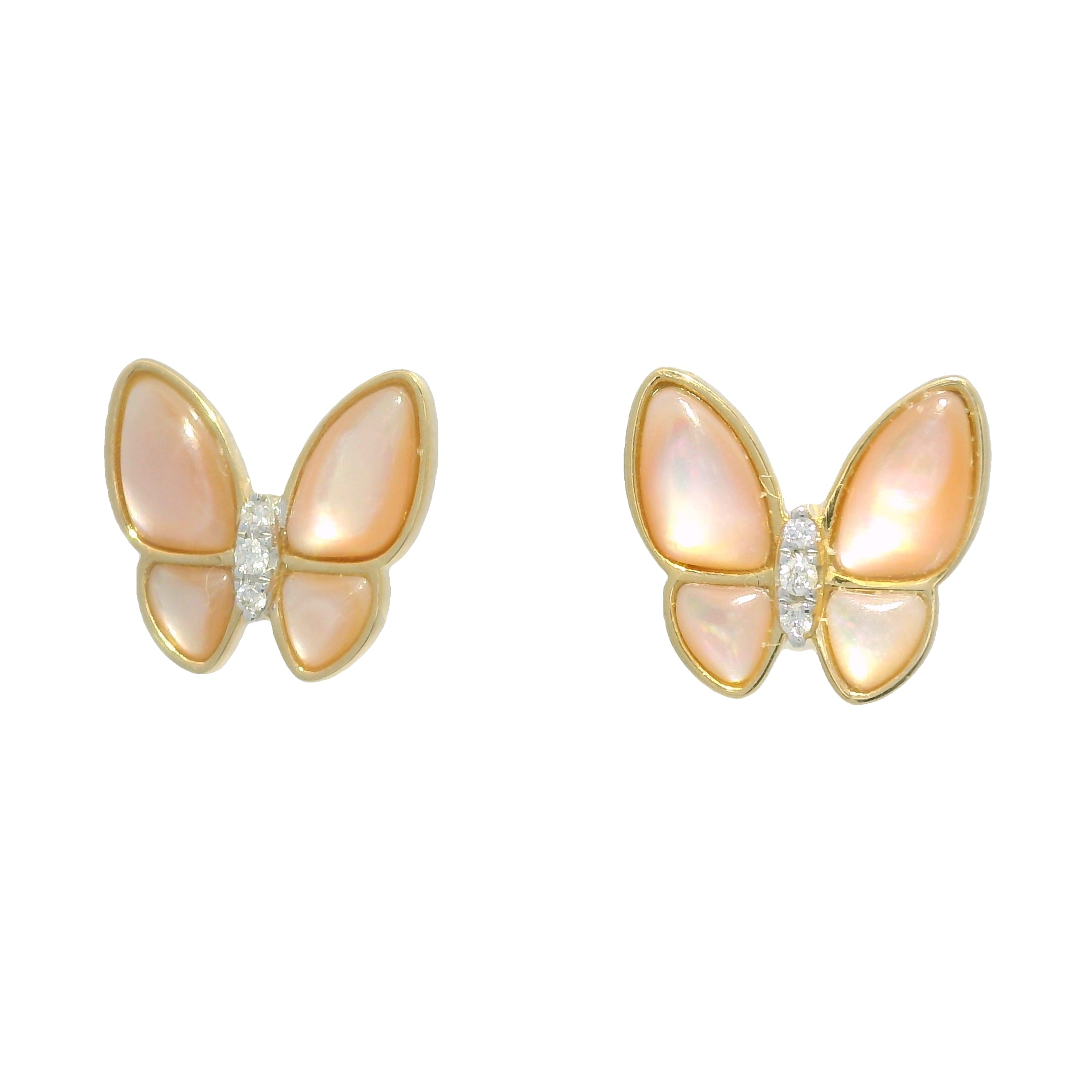 18k Yellow Gold Mother of Pearl & Diamond Butterfly Stud Earrings