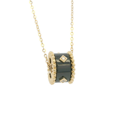 18k Yellow Gold Black Ceramic & Diamond Wheel Pendant Necklace