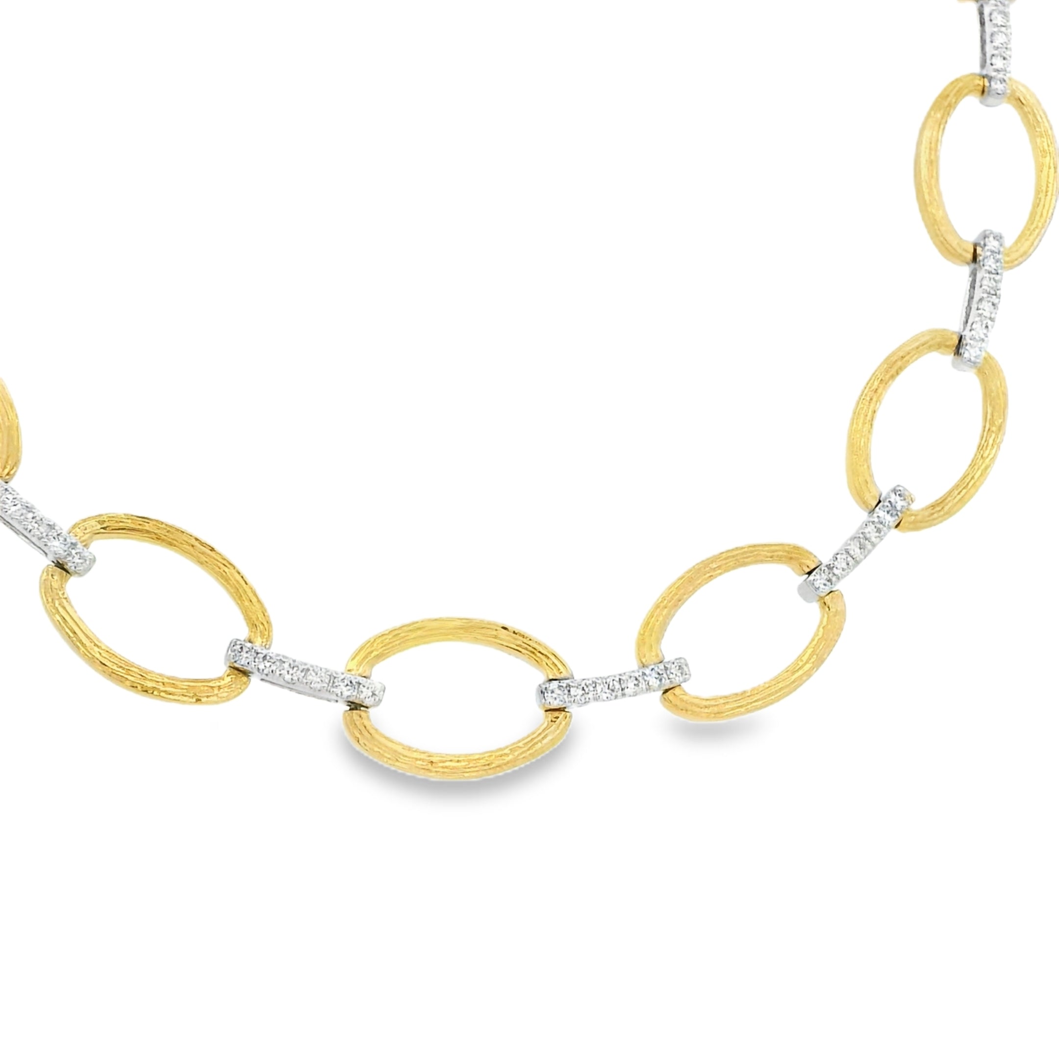 18k Two-Tone Gold Natural 1.55 Carat Diamond Pave Oval Link Necklace