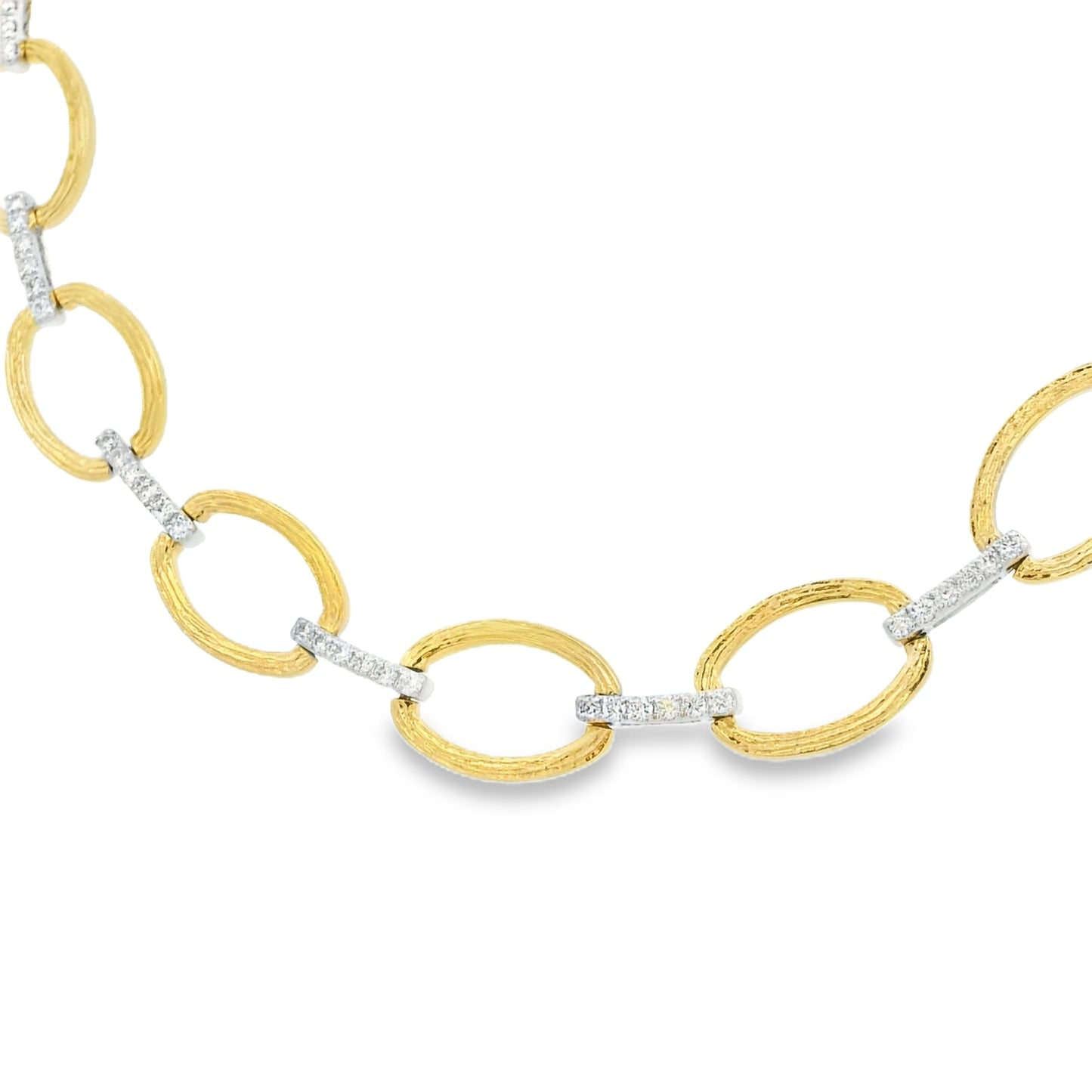 18k Two-Tone Gold Natural 1.55 Carat Diamond Pave Oval Link Necklace