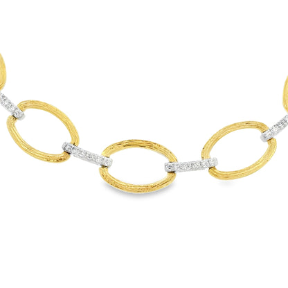 18k Two-Tone Gold Natural 1.55 Carat Diamond Pave Oval Link Necklace