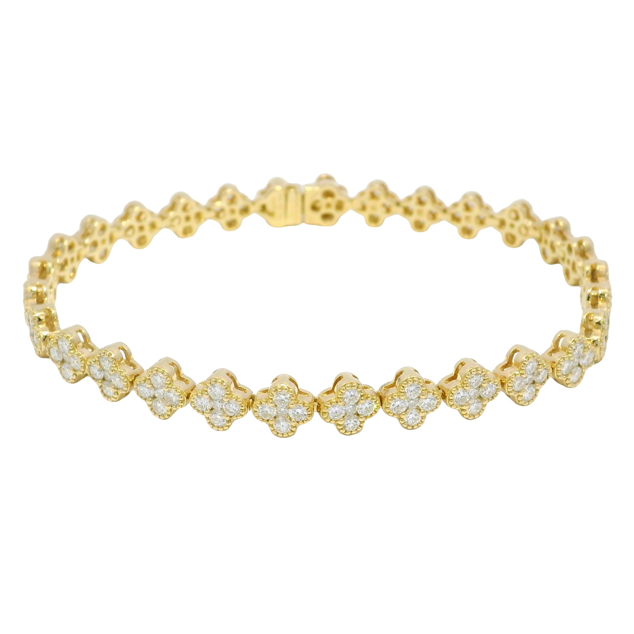 18k Yellow Gold Natural 3.56 Carat Diamond Clover Bracelet