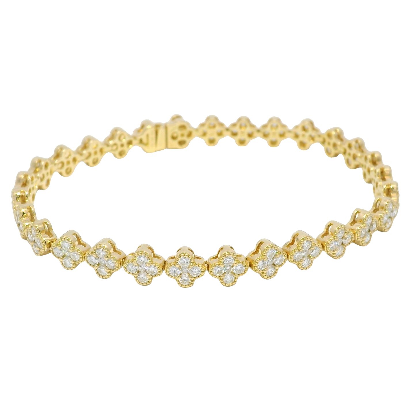 18k Yellow Gold Natural 3.56 Carat Diamond Clover Bracelet