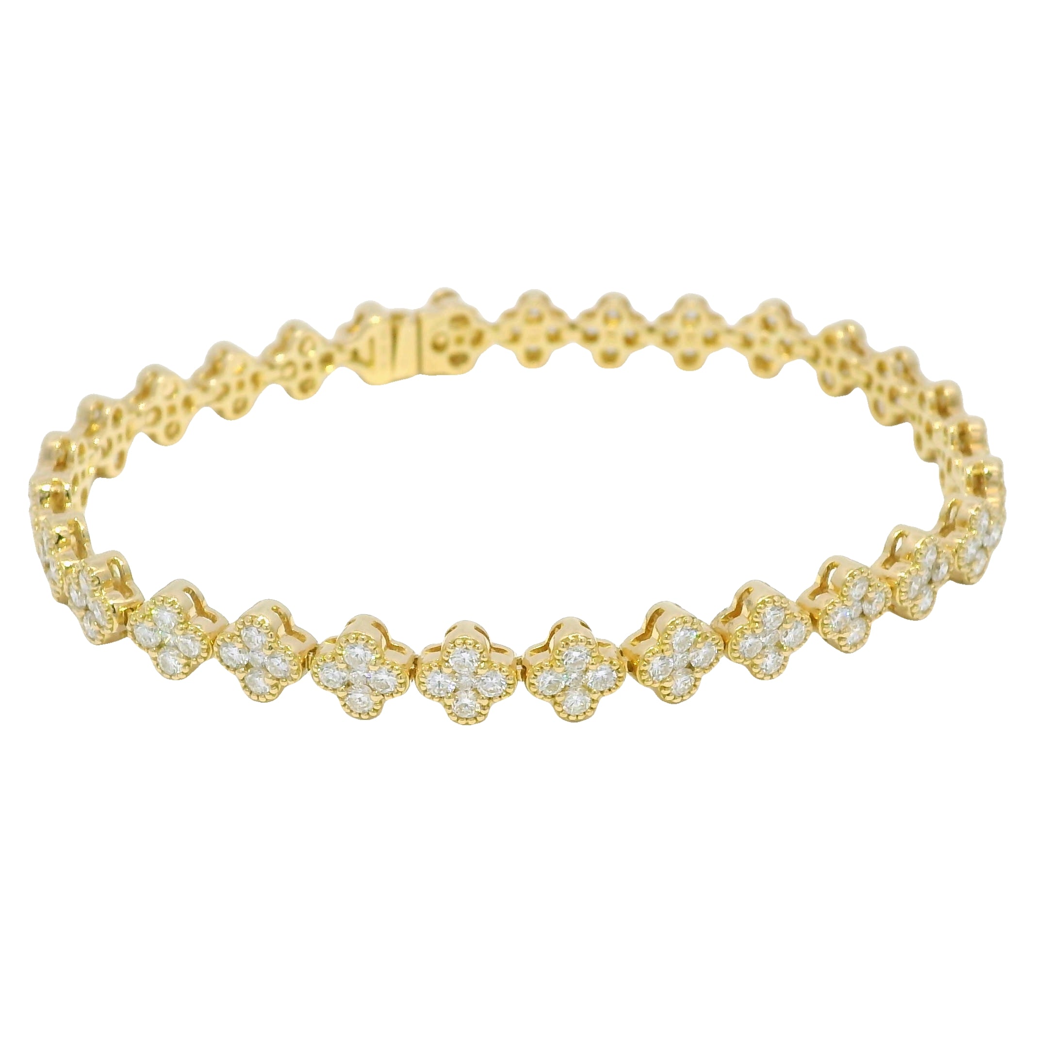 18k Yellow Gold Natural 3.56 Carat Diamond Clover Bracelet