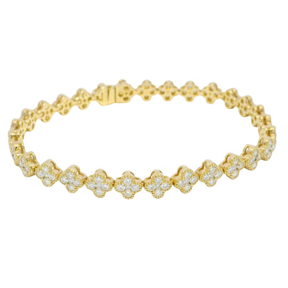 18k Yellow Gold Natural 3.56 Carat Diamond Clover Bracelet