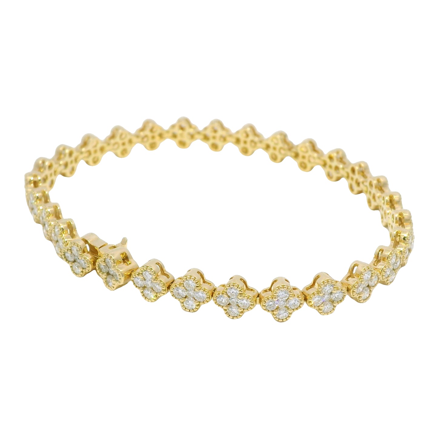 18k Yellow Gold Natural 3.56 Carat Diamond Clover Bracelet