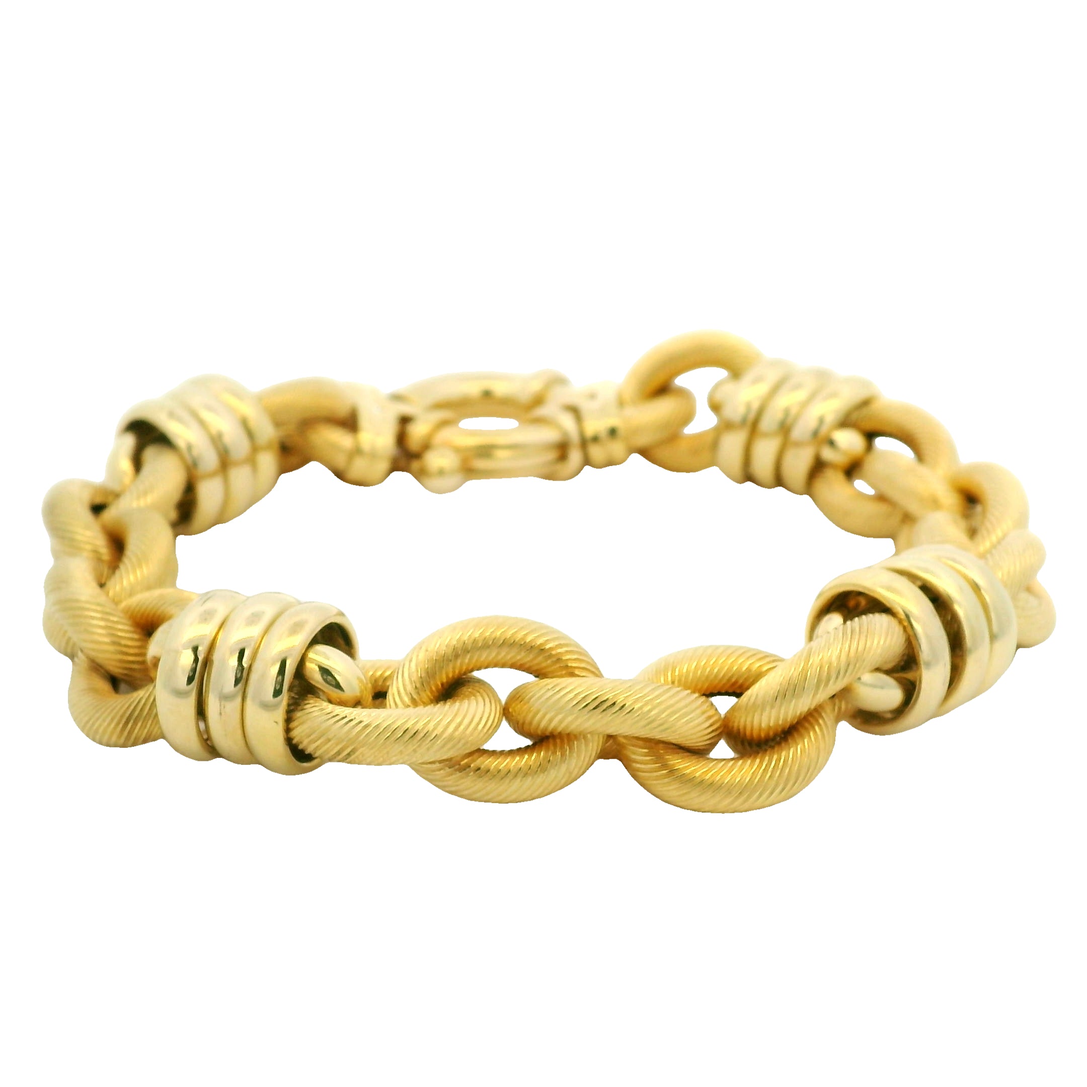 18k Yellow Gold Large Ribbed Interlocking Link Bracelet
