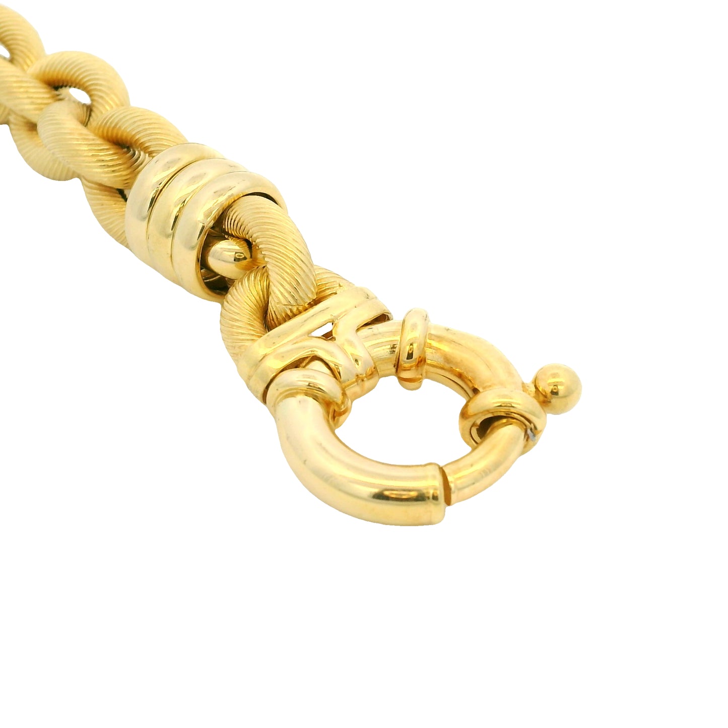 18k Yellow Gold Large Ribbed Interlocking Link Bracelet