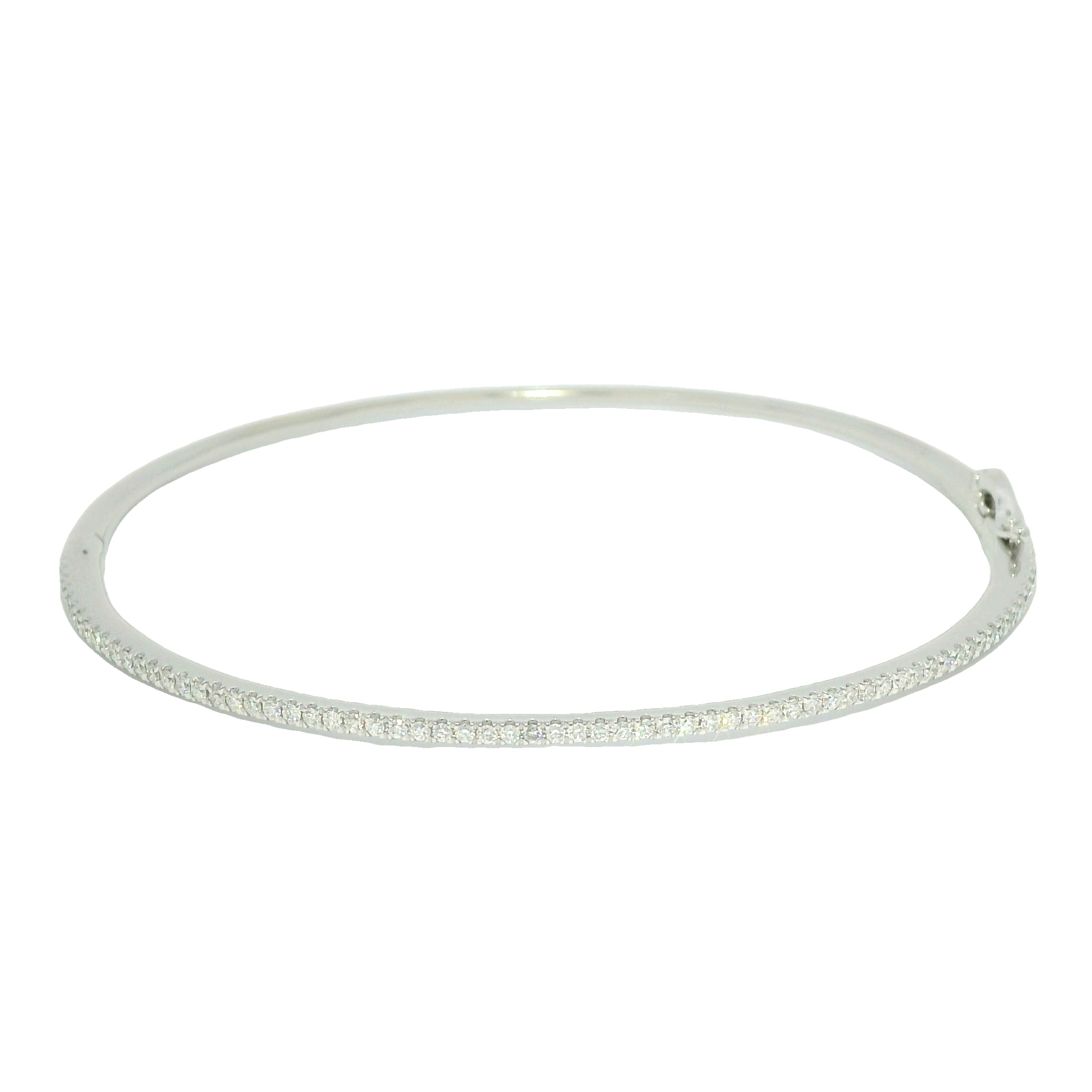 18k White Gold Natural 0.90 Carat Diamond Thin Bangle Bracelet