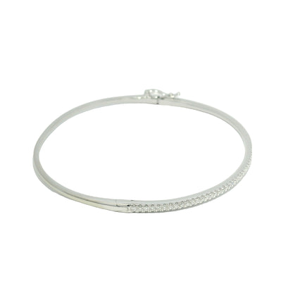 18k White Gold Natural 0.90 Carat Diamond Thin Bangle Bracelet