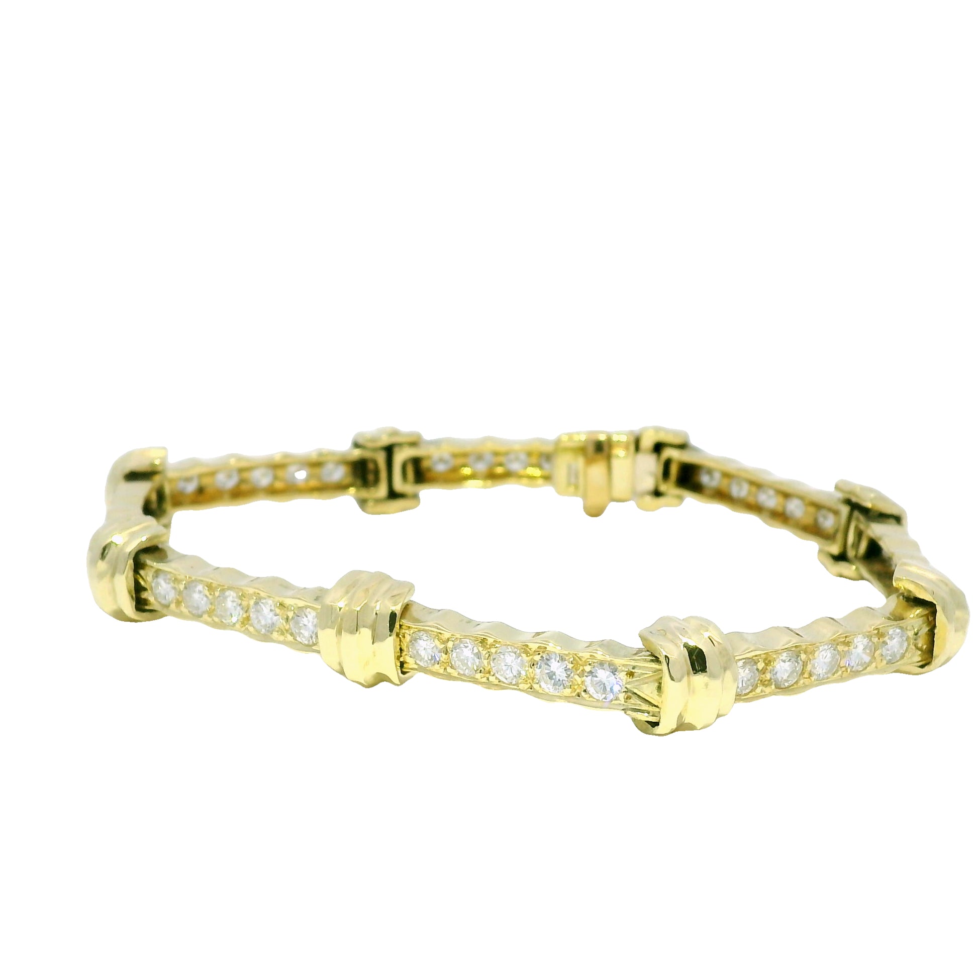 18k Yellow Gold Natural 4.0 Carat Diamond Ribbed Station Link Bracelet