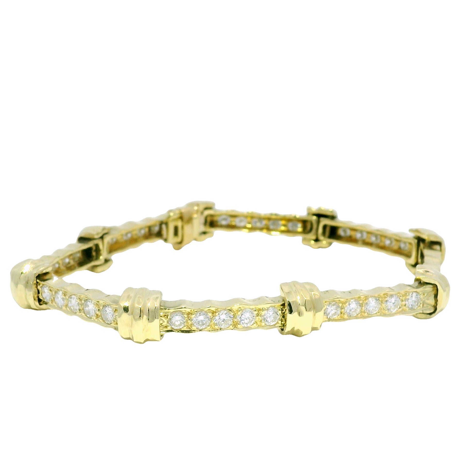 18k Yellow Gold Natural 4.0 Carat Diamond Ribbed Station Link Bracelet