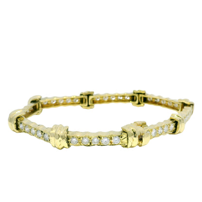 18k Yellow Gold Natural 4.0 Carat Diamond Ribbed Station Link Bracelet
