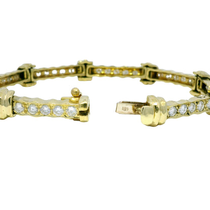 18k Yellow Gold Natural 4.0 Carat Diamond Ribbed Station Link Bracelet