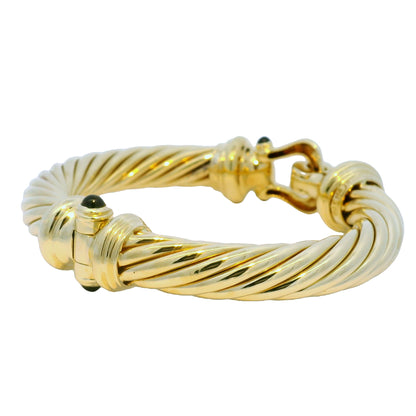 David Yurman 18k Yellow Gold Large Ribbed Onyx Stone Bracelet