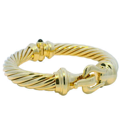 David Yurman 18k Yellow Gold Large Ribbed Onyx Stone Bracelet