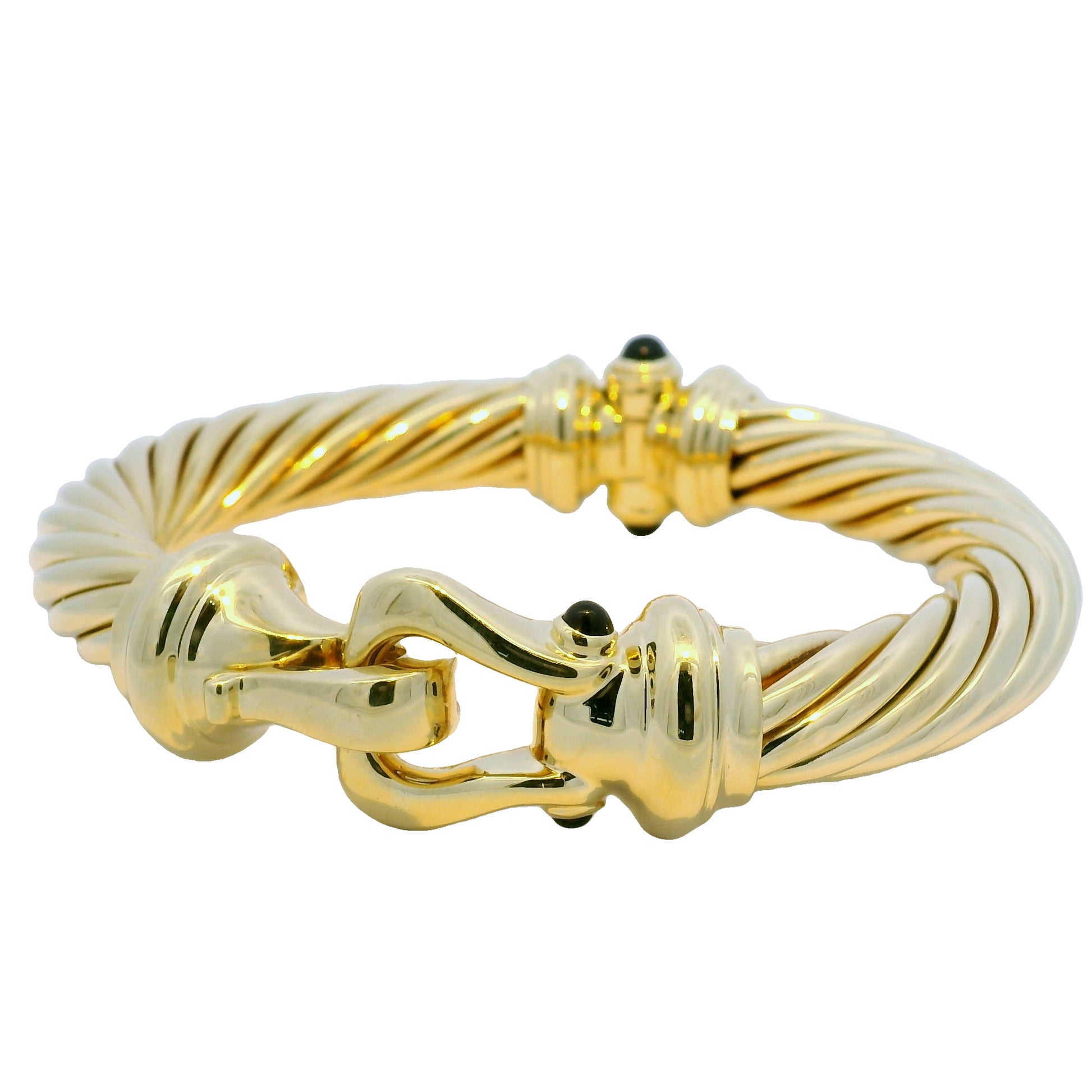 David Yurman 18k Yellow Gold Large Ribbed Onyx Stone Bracelet