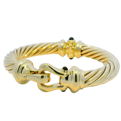 David Yurman 18k Yellow Gold Large Ribbed Onyx Stone Bracelet