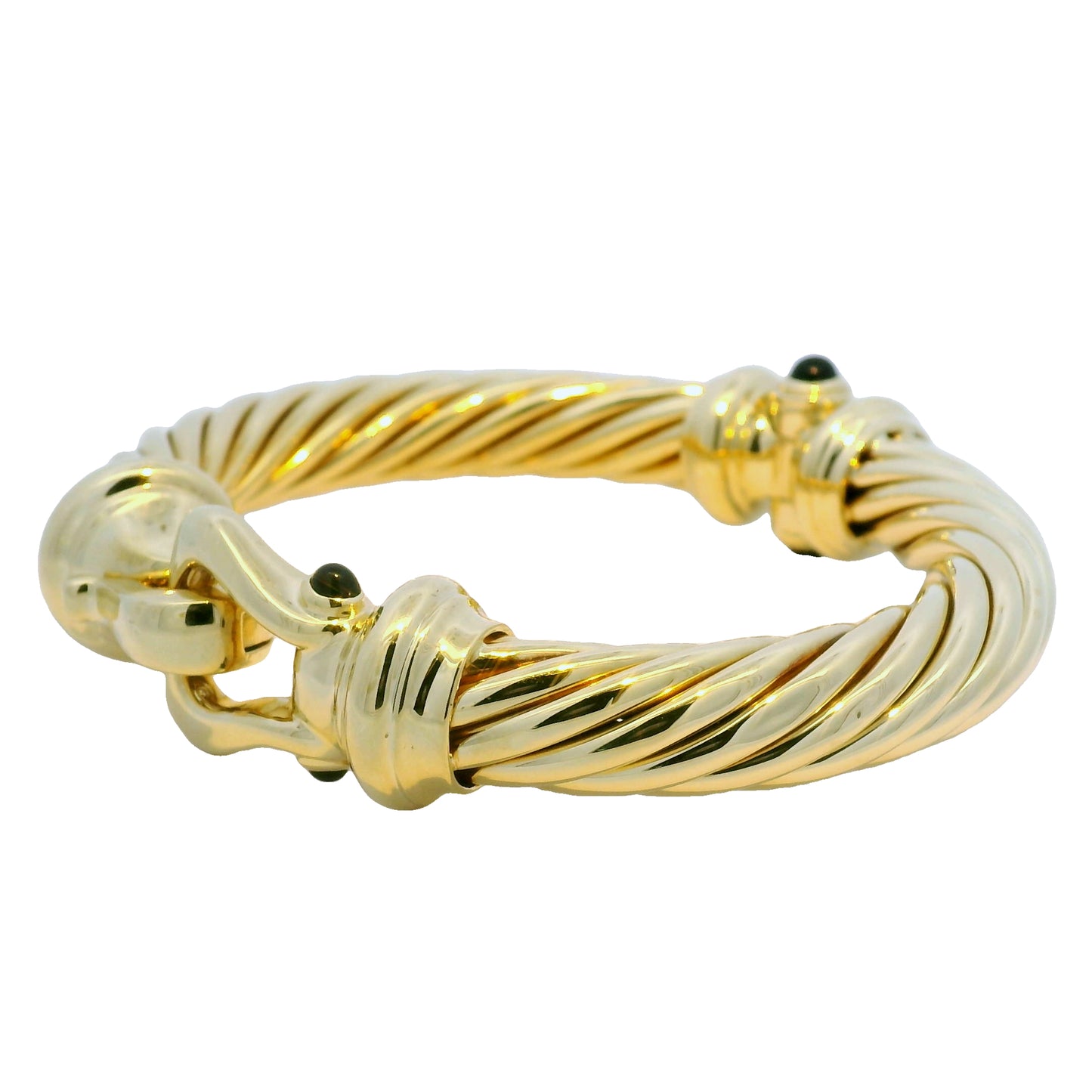 David Yurman 18k Yellow Gold Large Ribbed Onyx Stone Bracelet