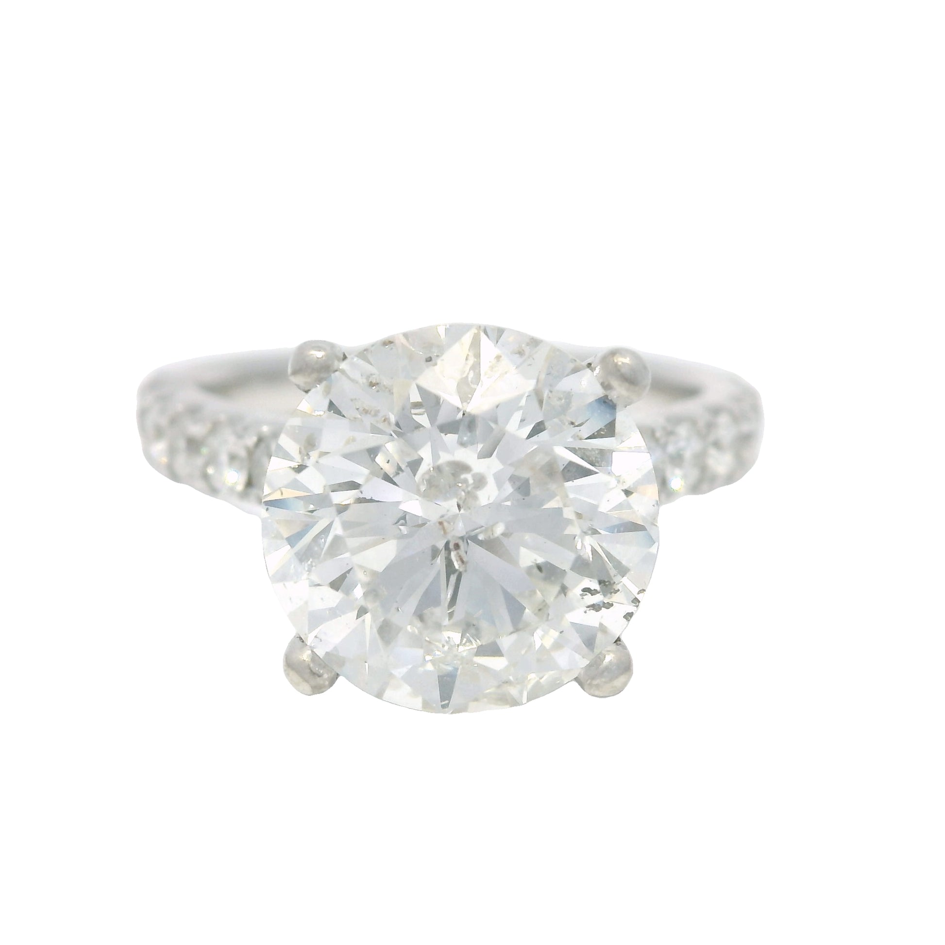 18k White Gold Natural 3.61 Carat Round Brilliant Cut Diamond Engagement Ring