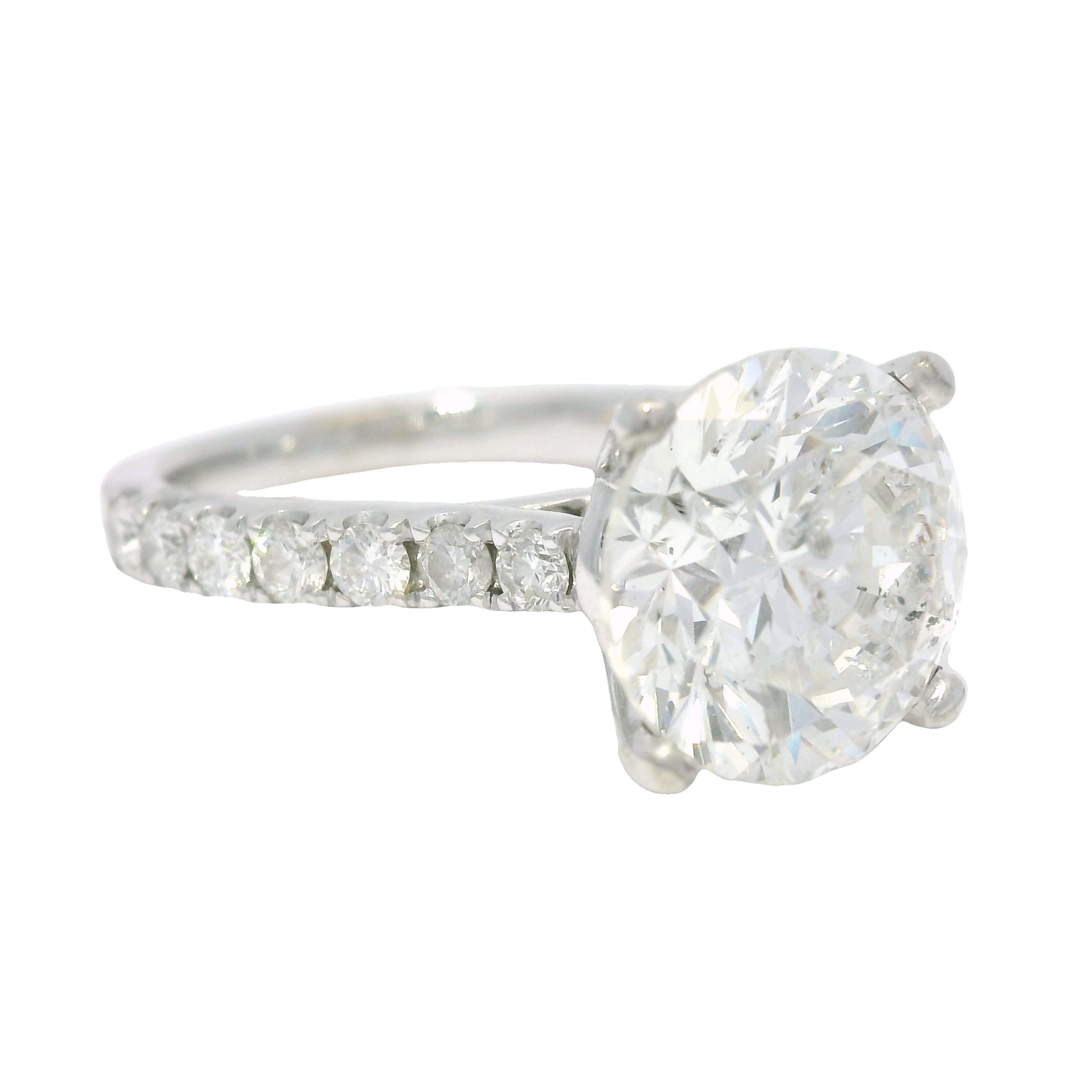 18k White Gold Natural 3.61 Carat Round Brilliant Cut Diamond Engagement Ring