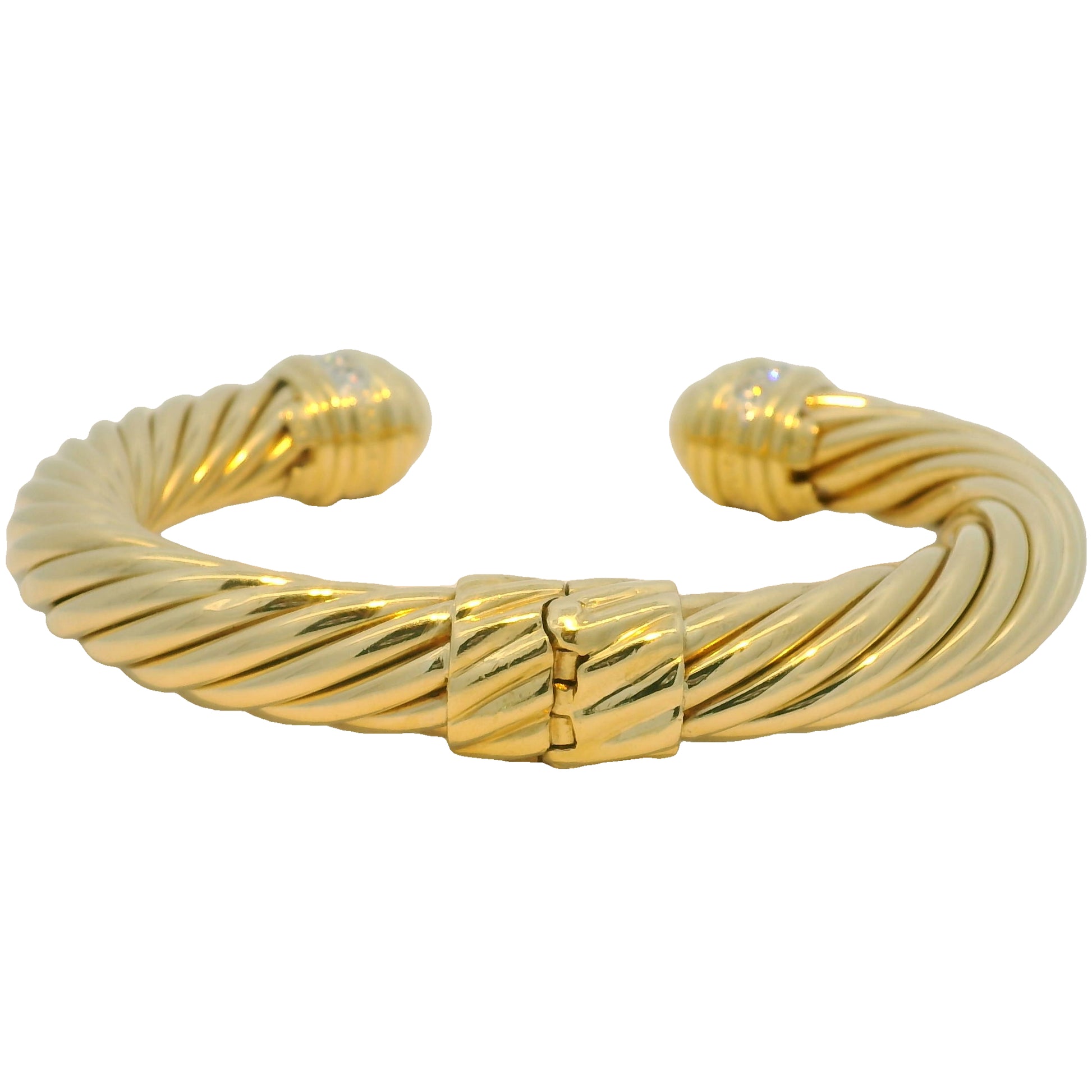 David Yurman 18k Yellow Gold Diamond Large Ribbed Cable Cuff Bracelet