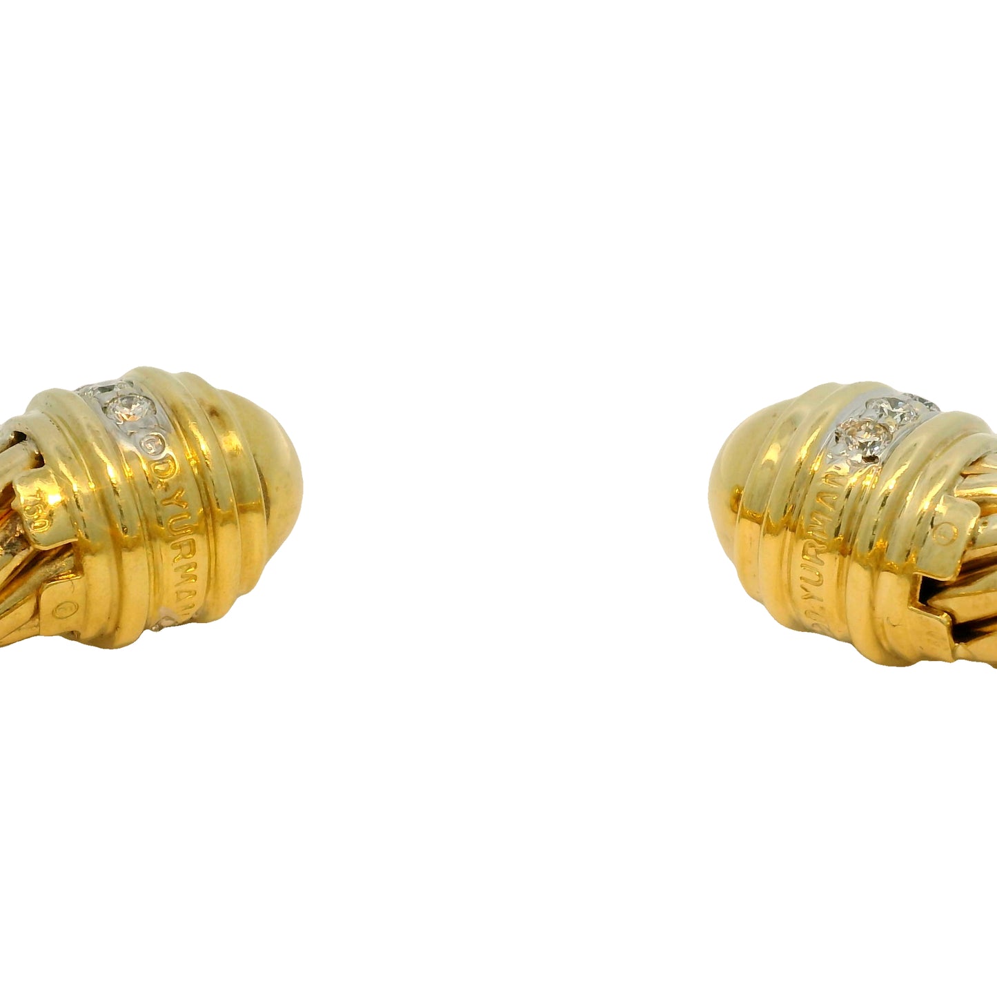 David Yurman 18k Yellow Gold Diamond Large Ribbed Cable Cuff Bracelet