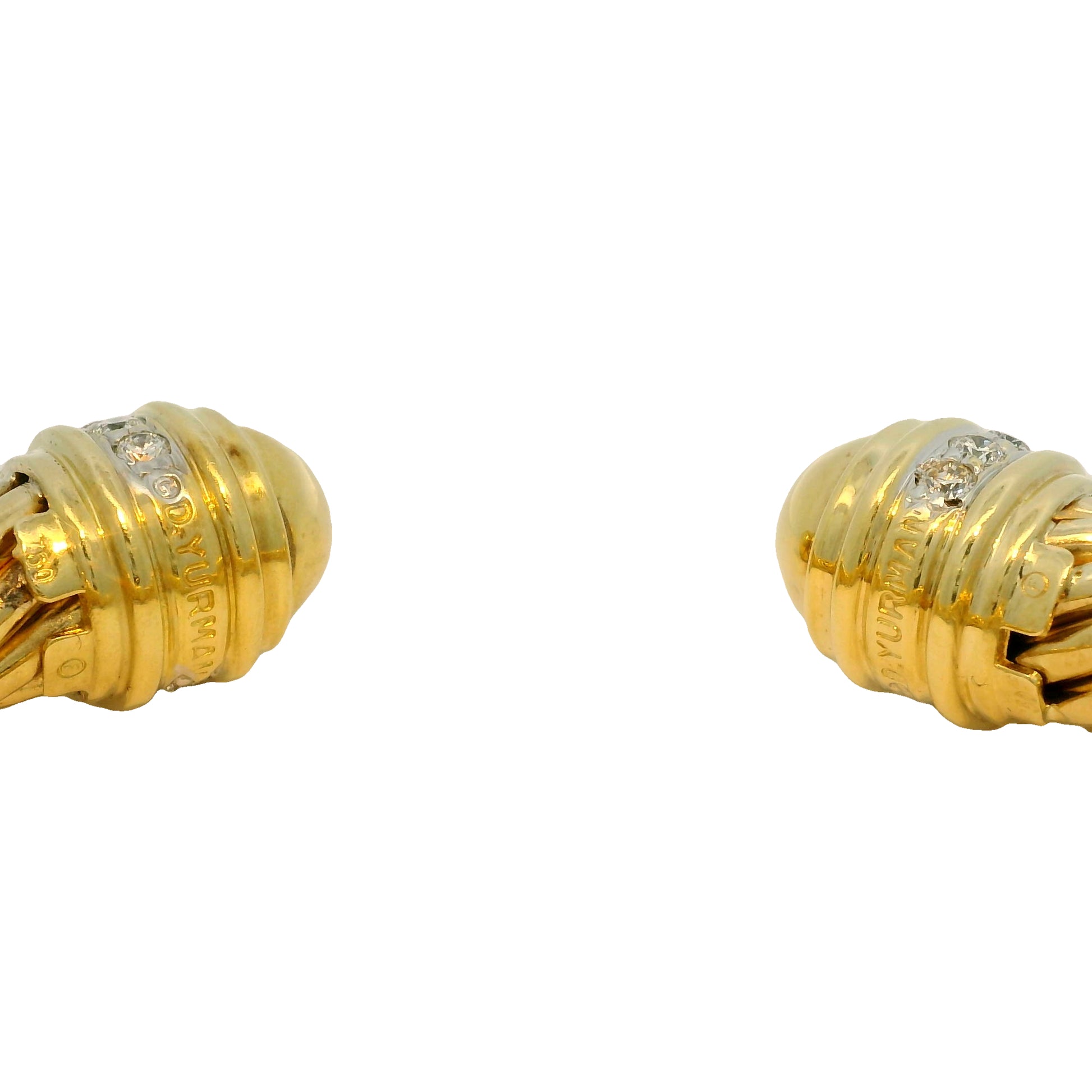 David Yurman 18k Yellow Gold Diamond Large Ribbed Cable Cuff Bracelet