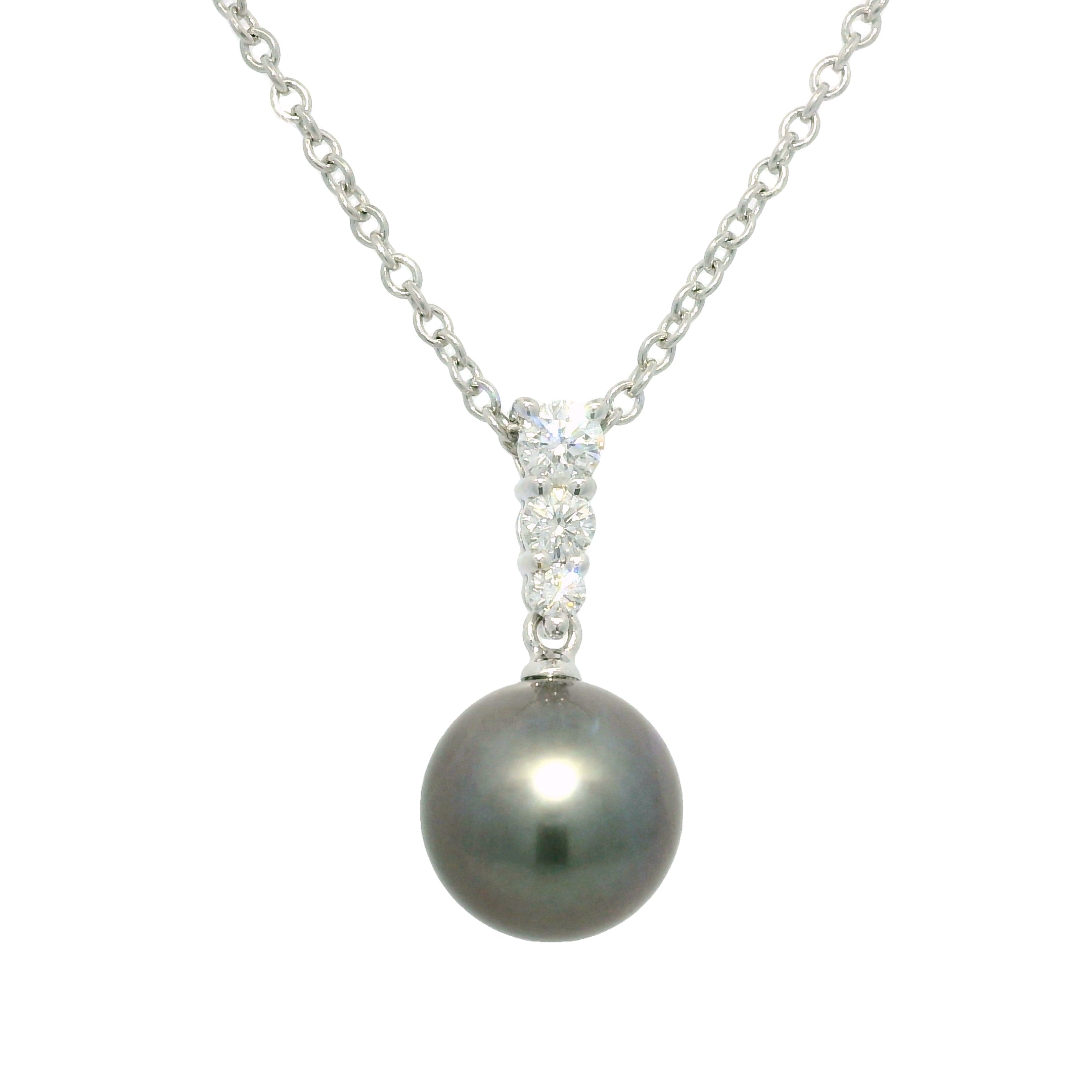 Mikimoto 18k White Gold Black South Sea Pearl & Natural Diamond Drop Necklace
