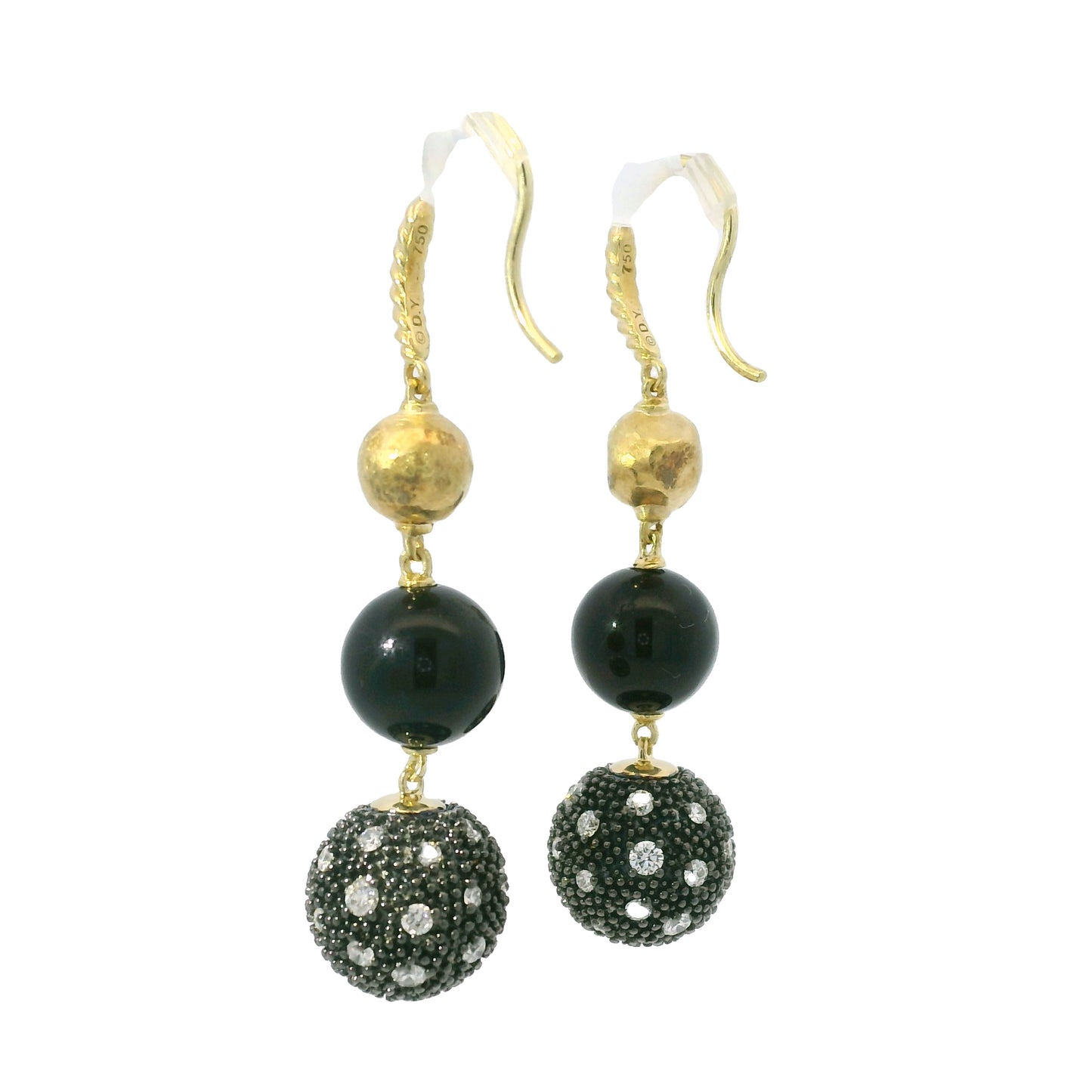 David Yurman 18k Yellow Gold Midnight Melange Natural Diamond & Onyx Drop Earrings