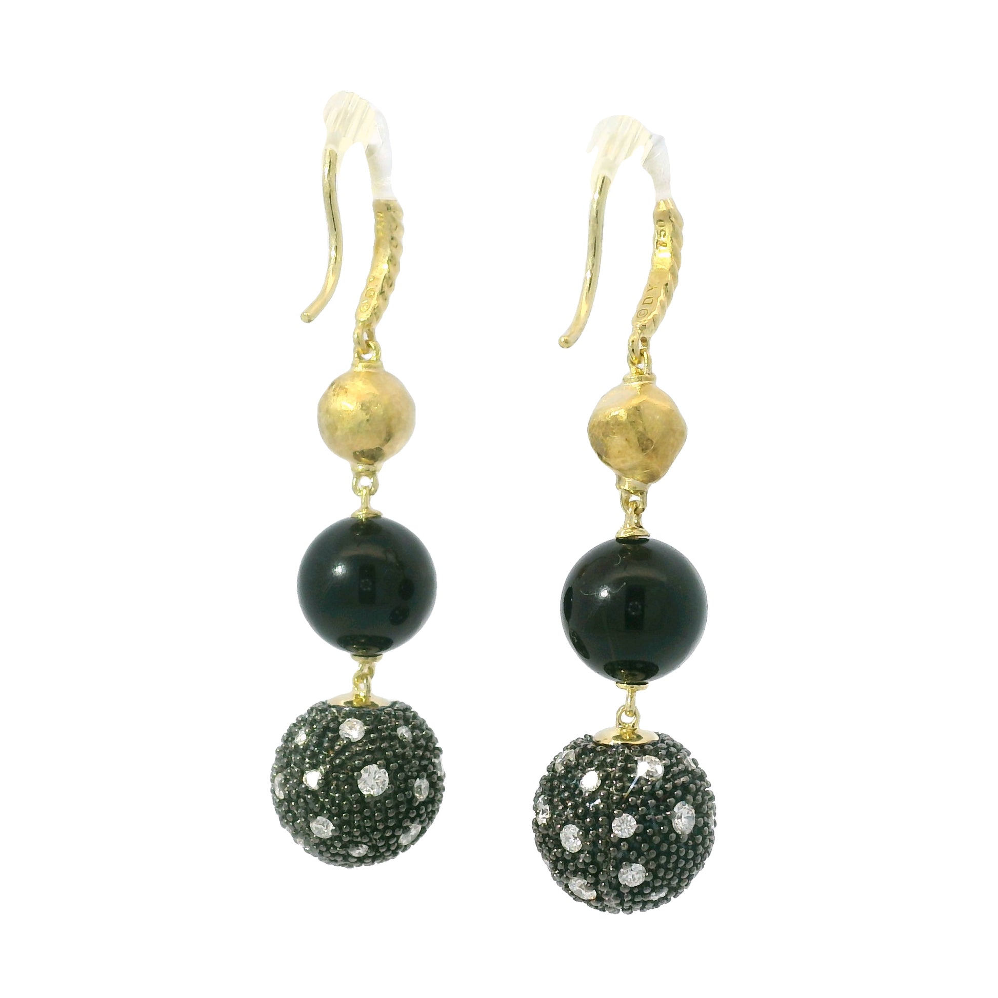 David Yurman 18k Yellow Gold Midnight Melange Natural Diamond & Onyx Drop Earrings