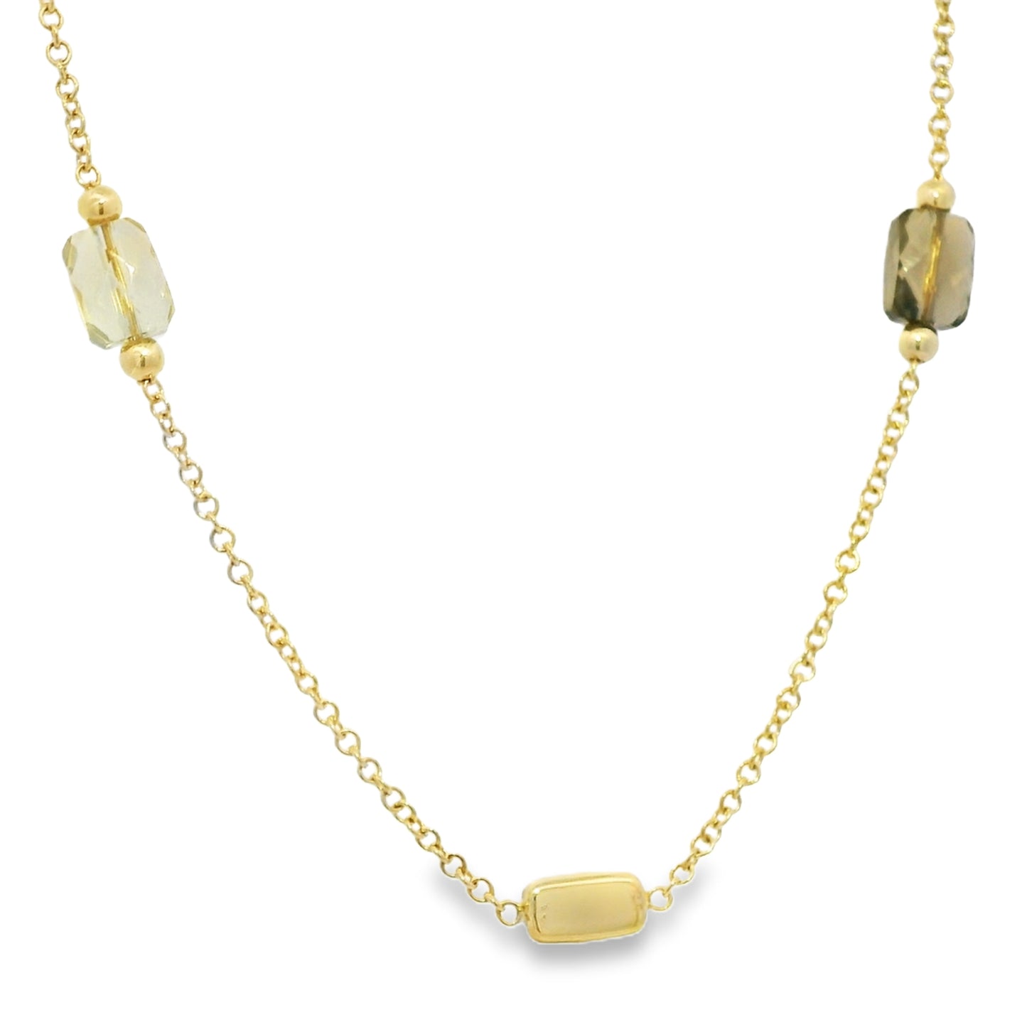 14k Yellow Gold Faceted Stone & Gold Station 34" Long Necklace