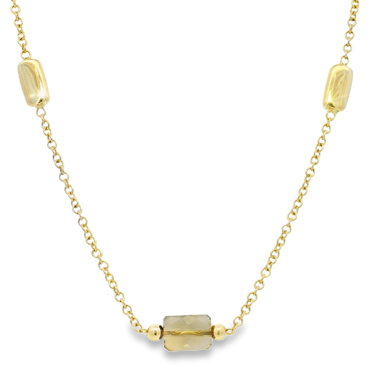 14k Yellow Gold Faceted Stone & Gold Station 34" Long Necklace