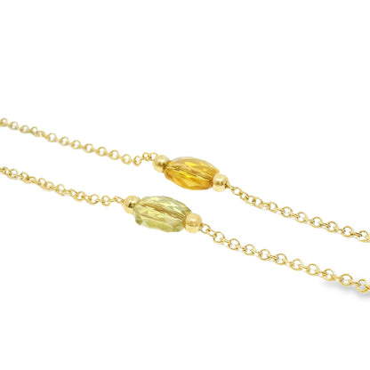 14k Yellow Gold Faceted Stone & Gold Station 34" Long Necklace