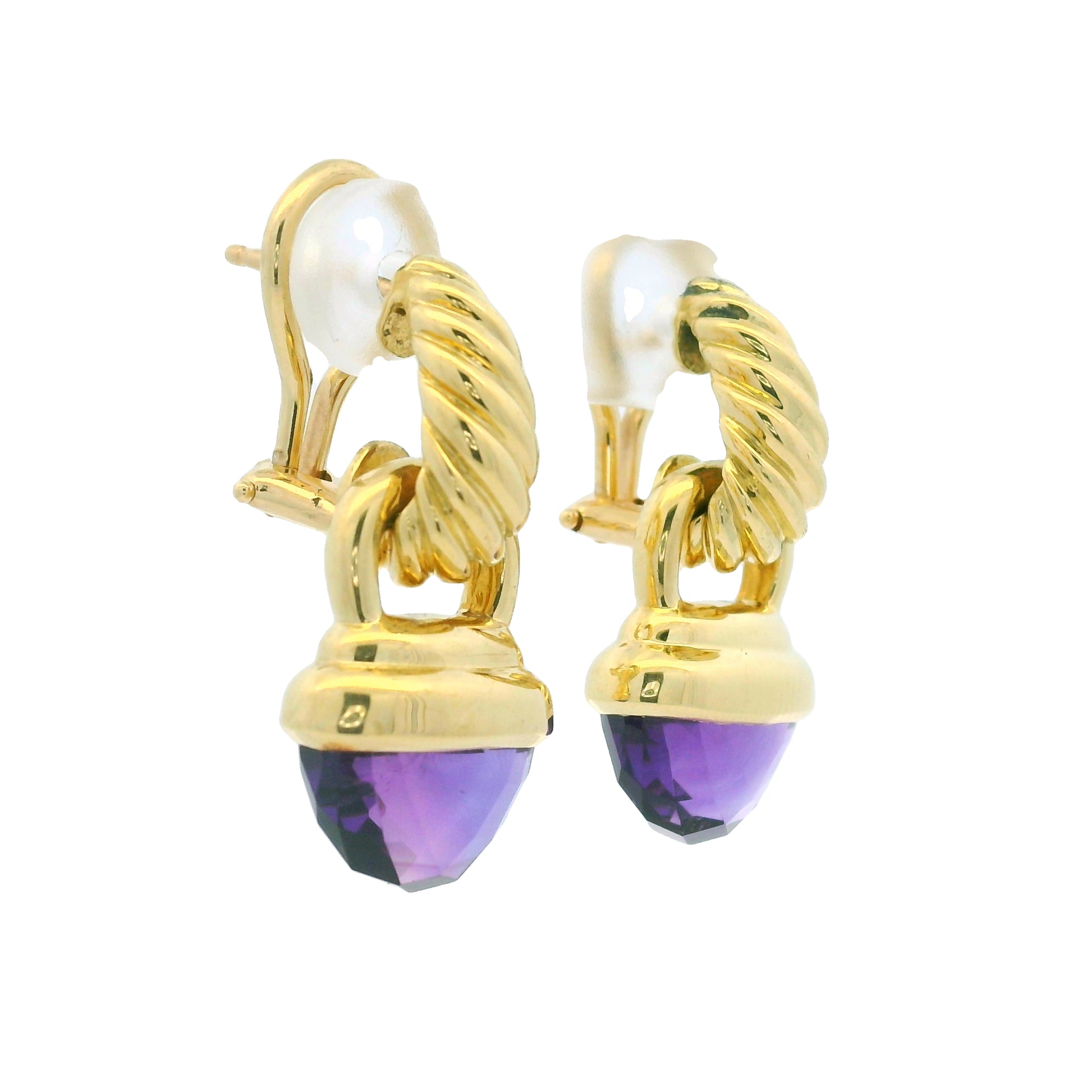 David Yurman 18k Yellow Gold Purple Amethyst Drop Earrings