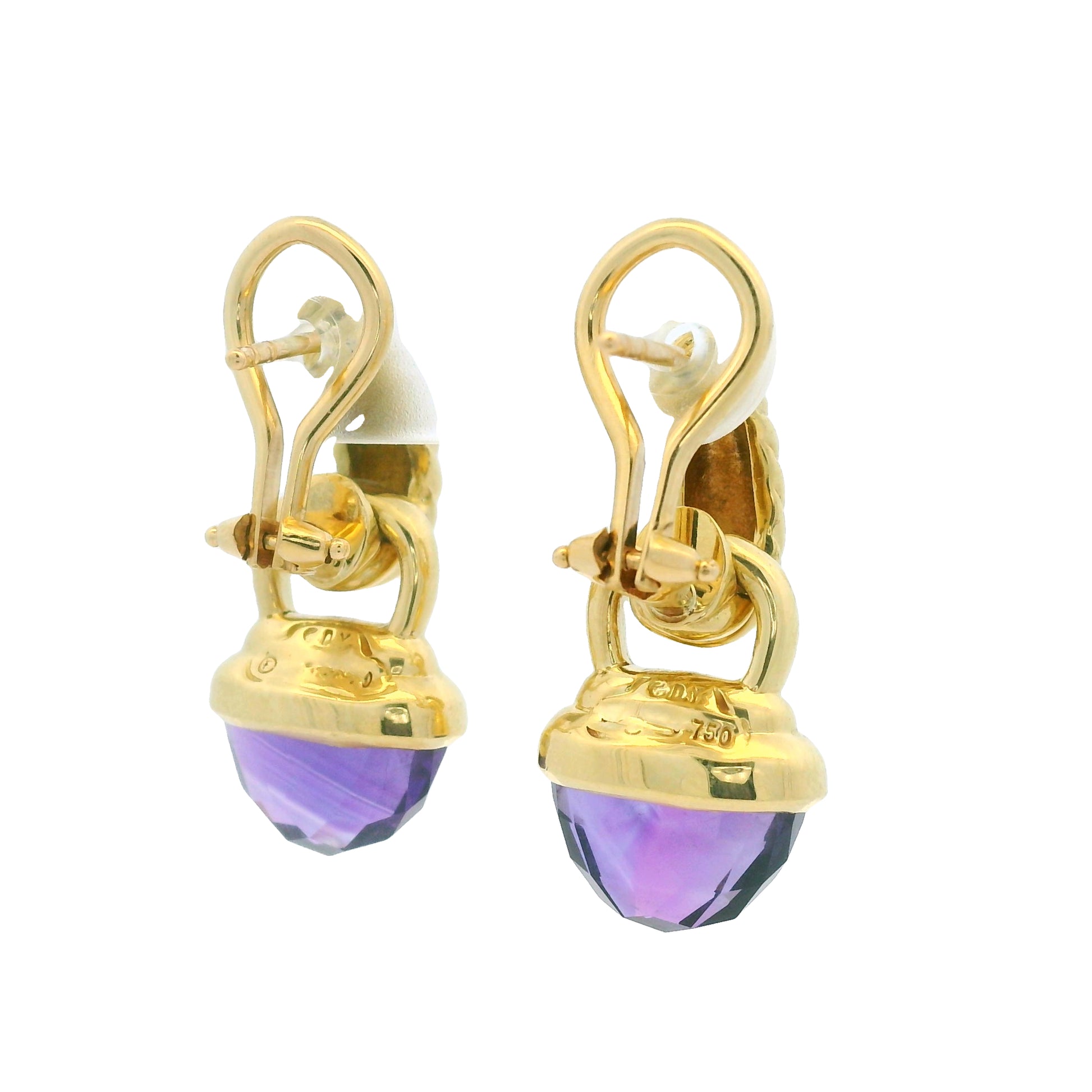 David Yurman 18k Yellow Gold Purple Amethyst Drop Earrings