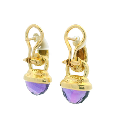 David Yurman 18k Yellow Gold Purple Amethyst Drop Earrings
